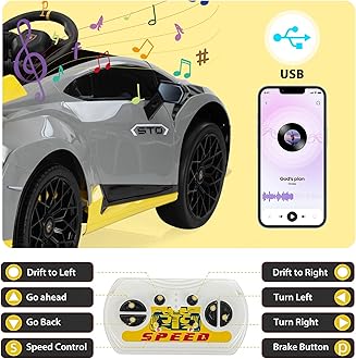 TOBBI Kids Ride on 24V Licensed Lamborghini STO Electric Car for Kids 3-6 Battery Powered Ride on Toys Lambo Sports Car with Remote Control Motorized Drift Vehicle High Speed 10km/h, Gray