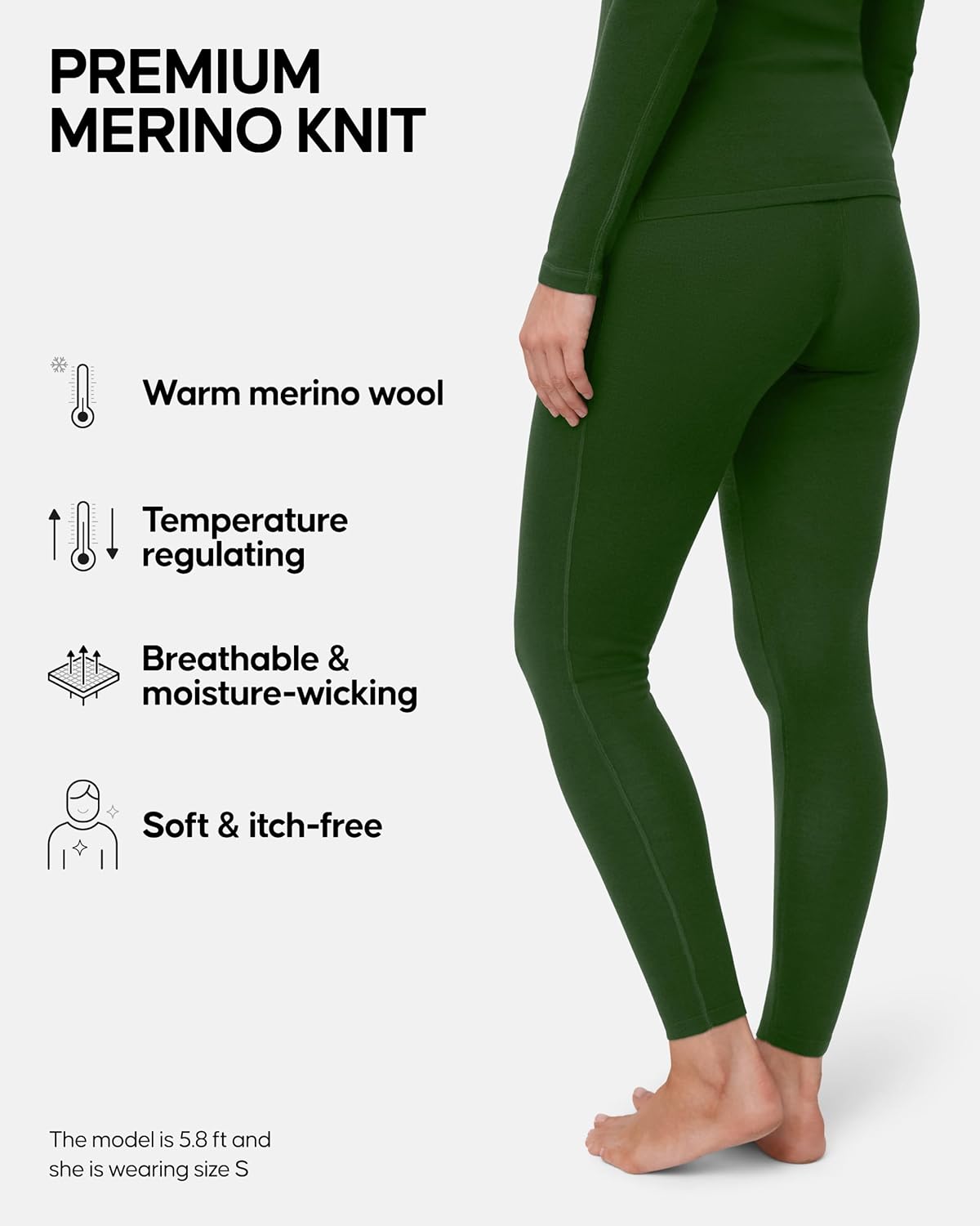 DANISH ENDURANCE Merino Wool Leggings Women, Women's Thermal Underwear Bottom, Base Layer Women’s Leggings for Winter - Image 3