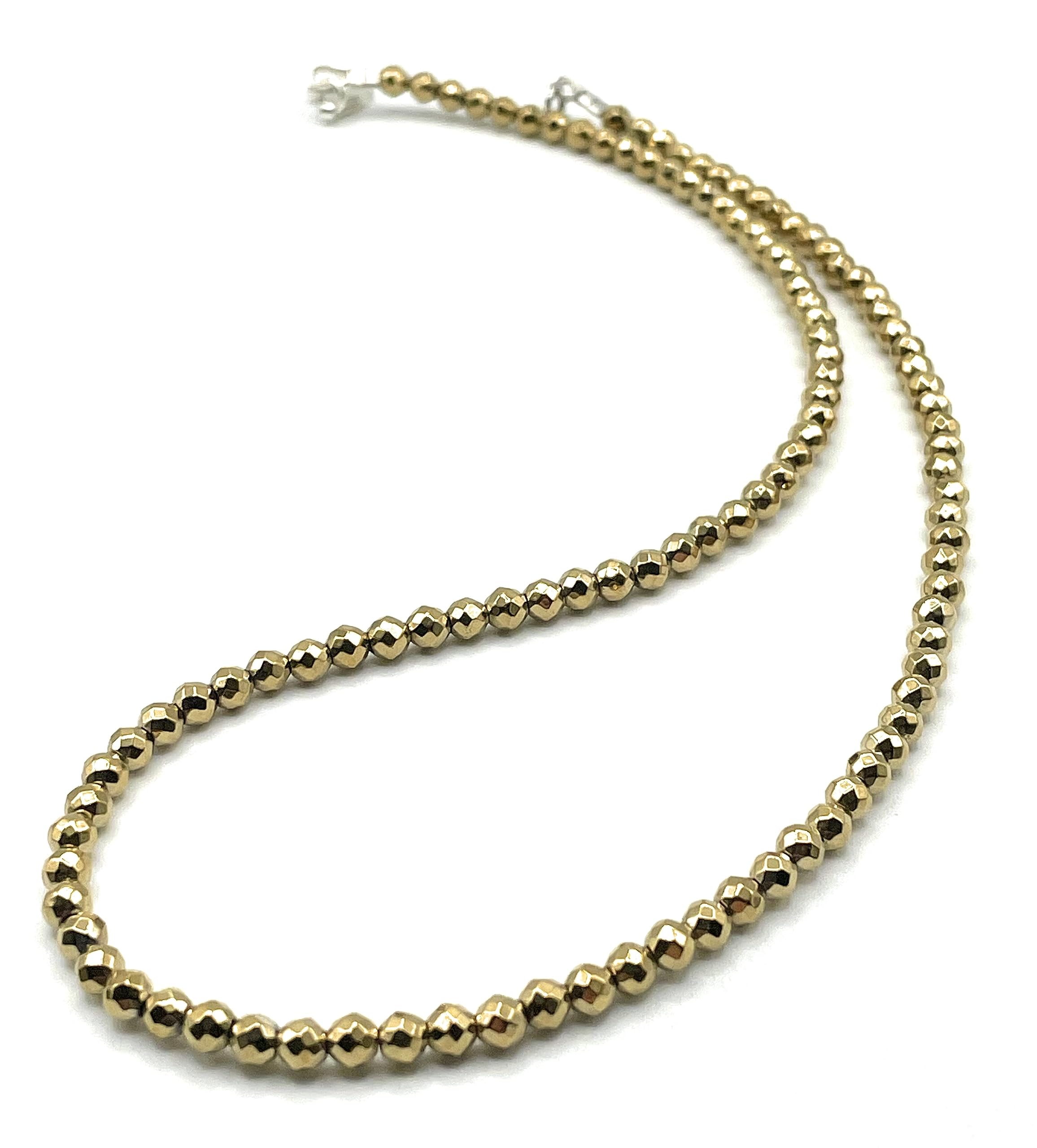 Collana con Ematite Dorata 4 mm e Argento 925, Girocollo con Pietre Dure Naturali, Gioielli Minimalisti, Bijoux Boho, Regalo per Lei