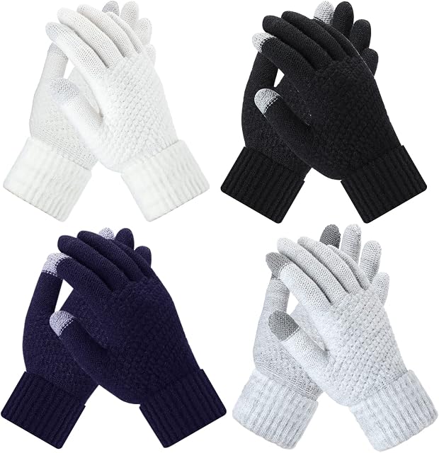Winter Touchscreen Gloves Warm Knitted Gloves Fleece Lined Gloves Elastic Cuff Winter Texting Gloves for Women Men