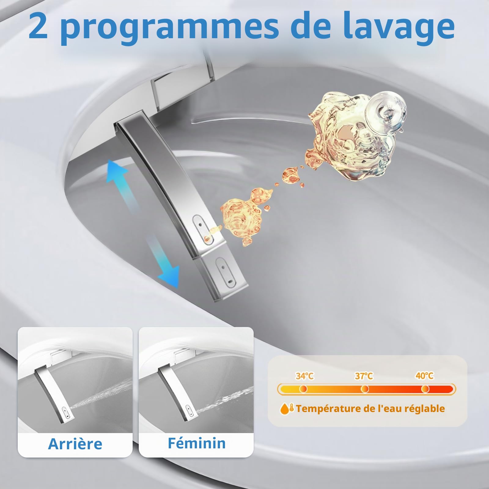 Siège de bidet électrique intelligent 300S, version standard, siège de toilette chauffant avec 2 fonctions de nettoyage, sèche-cheveux à air chaud, buse en acier inoxydable (Courbé-300S)