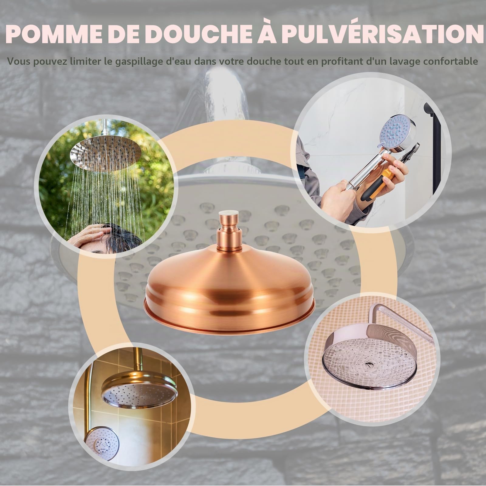 DOITOOL Pommeau De Douche En Cuivre Antique 20Cm Avec Buse De Douche Cuivre Vintage Pour Salle De Bain Arroseur De Remplacement Facile