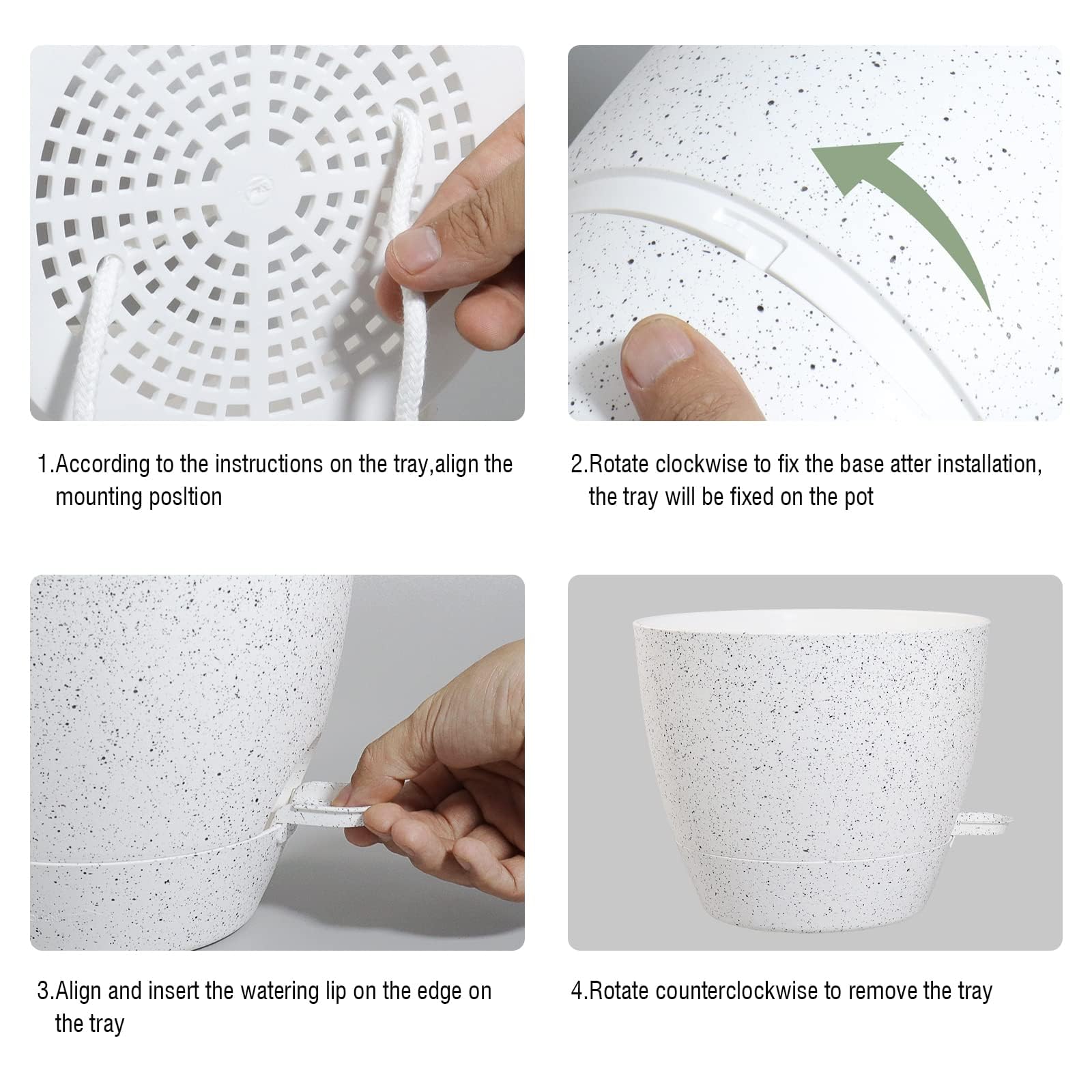 UOUZ Lot De 3 Pots De Fleurs En Plastique à Auto-arrosage Pour Plantes D'intérieur Avec Trous De Drainage Et Réservoir Profond, Noir