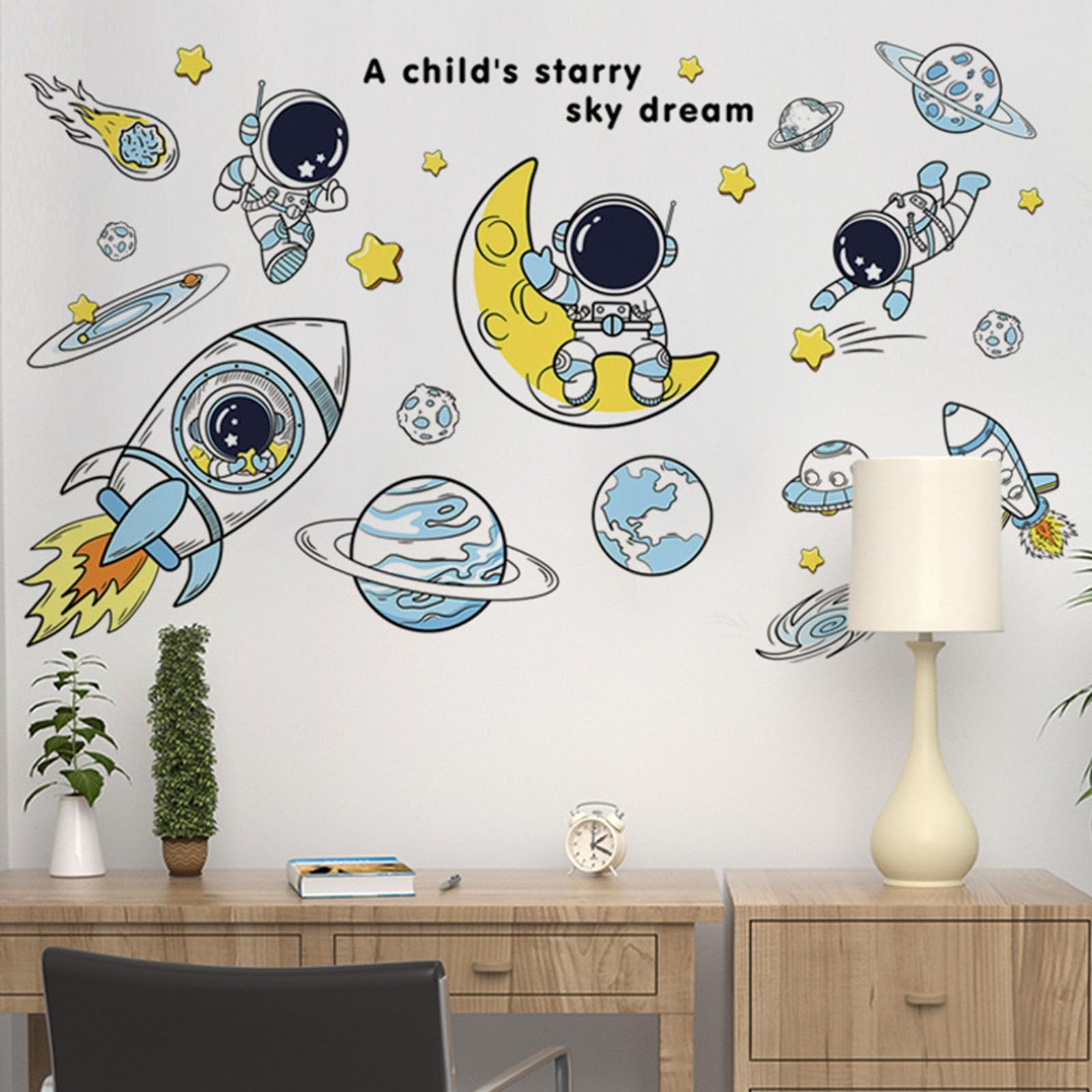 DECOWALL Outer Space Wall Decals - Galaxy, Stars, Astronaut, Planets, Removable Stickers For Kids' Room