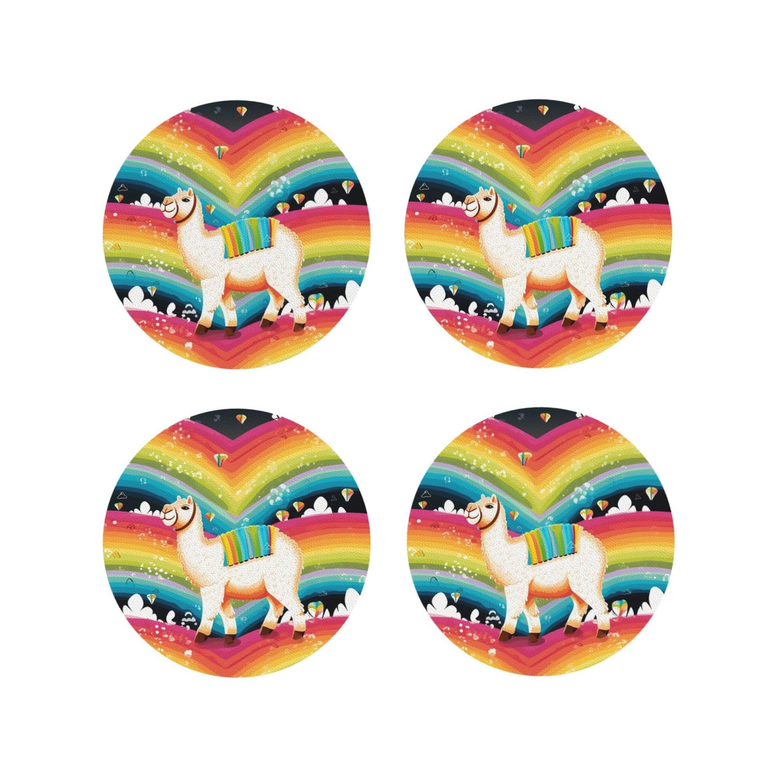 4pcs Drink Coasters for Tabletop Protection, 4" Leather Coasters for Drinks, Camel and Rainbow Cup Coasters for Coffee Table Decor, Non-Slip Drinking Cup Mat for Hot Or Cold Drink