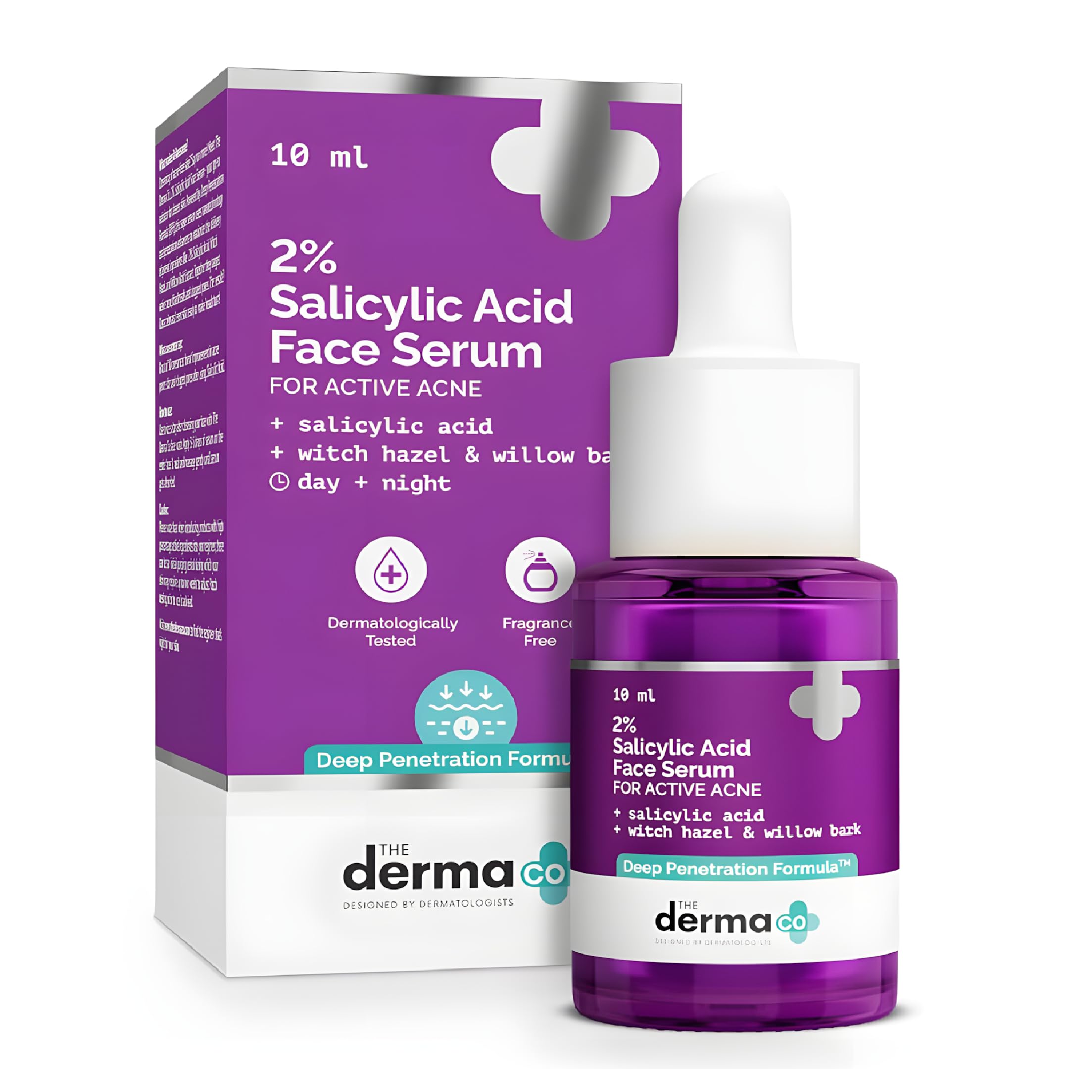 The Derma Co 2% Salicylic Acid Serum with Witch Hazel & Willow Bark for Active Acne - 10ml