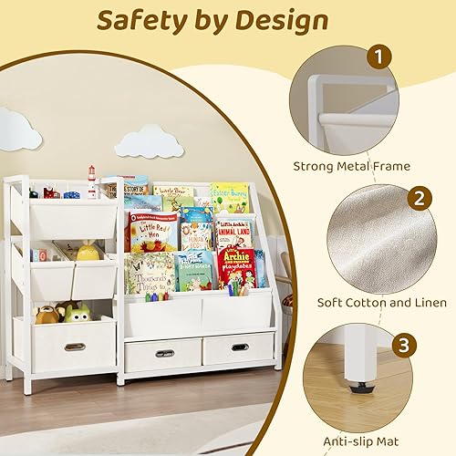 Miniatura 3 de KIDINIX Estantería infantil de 3 niveles y almacenamiento de juguetes, estante para libros con organizador de juguetes, estantería Montessori para