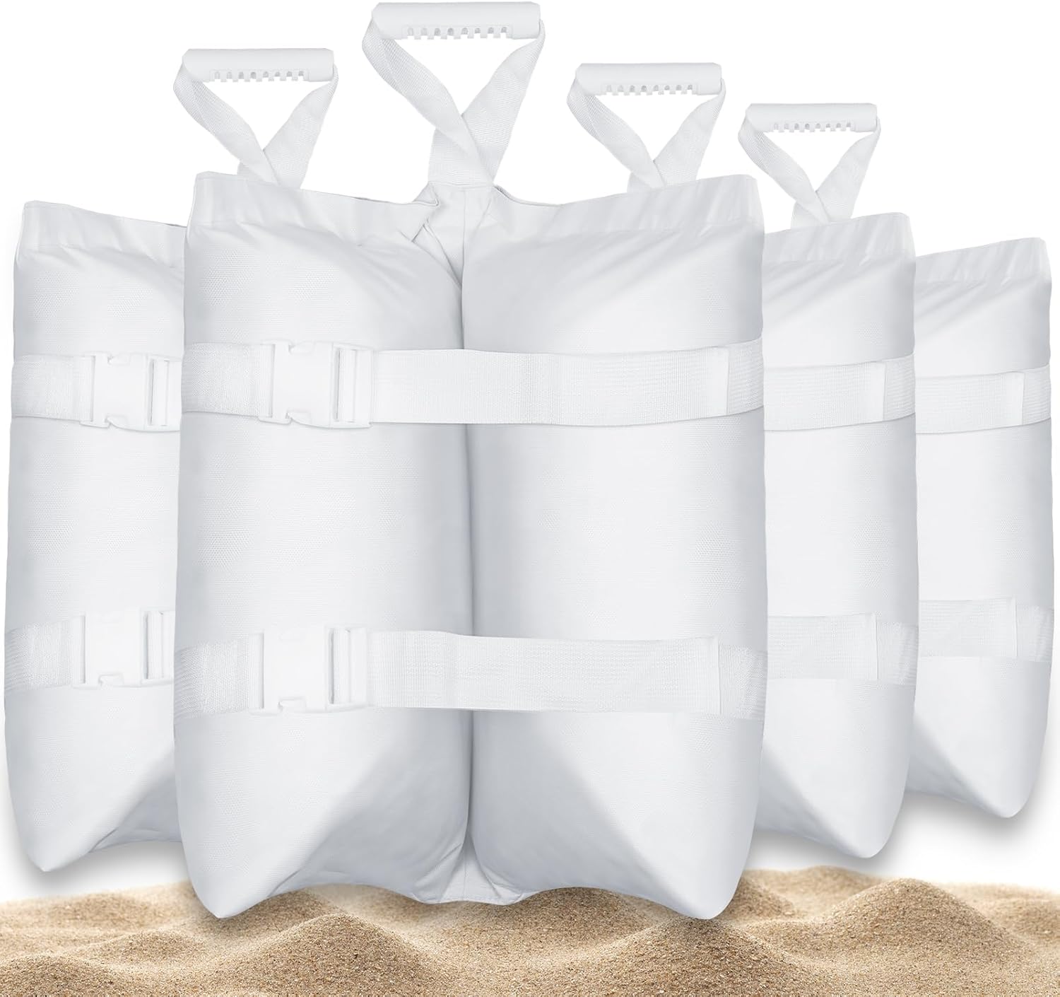 Esmorah Canopy Sand Bags Set of 4, Extra Large Heavy Duty Tent Gazebo Outdoor Sandbags for Canopy Legs, Black Pop Up Pergola Weights Sand Bags (White, 4-Pack Hold 240LB)