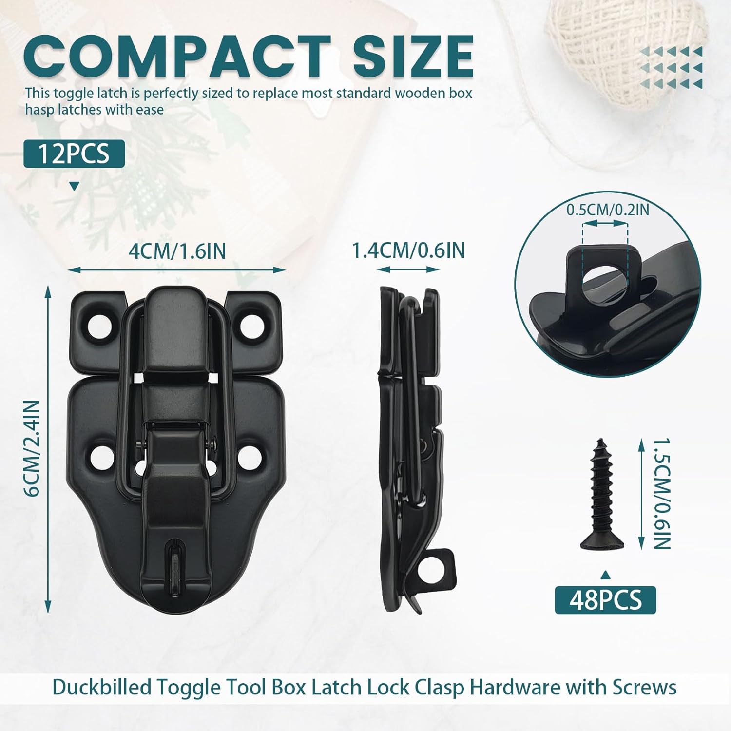 Hasp Latch with Padlock Hole, Duckbilled Toggle Tool Box Latch Lock Clasp Hardware with Screws, for Cabinet Door, Guitar Case, Chest, Wooden Jewelry Box, 12 Pack Black