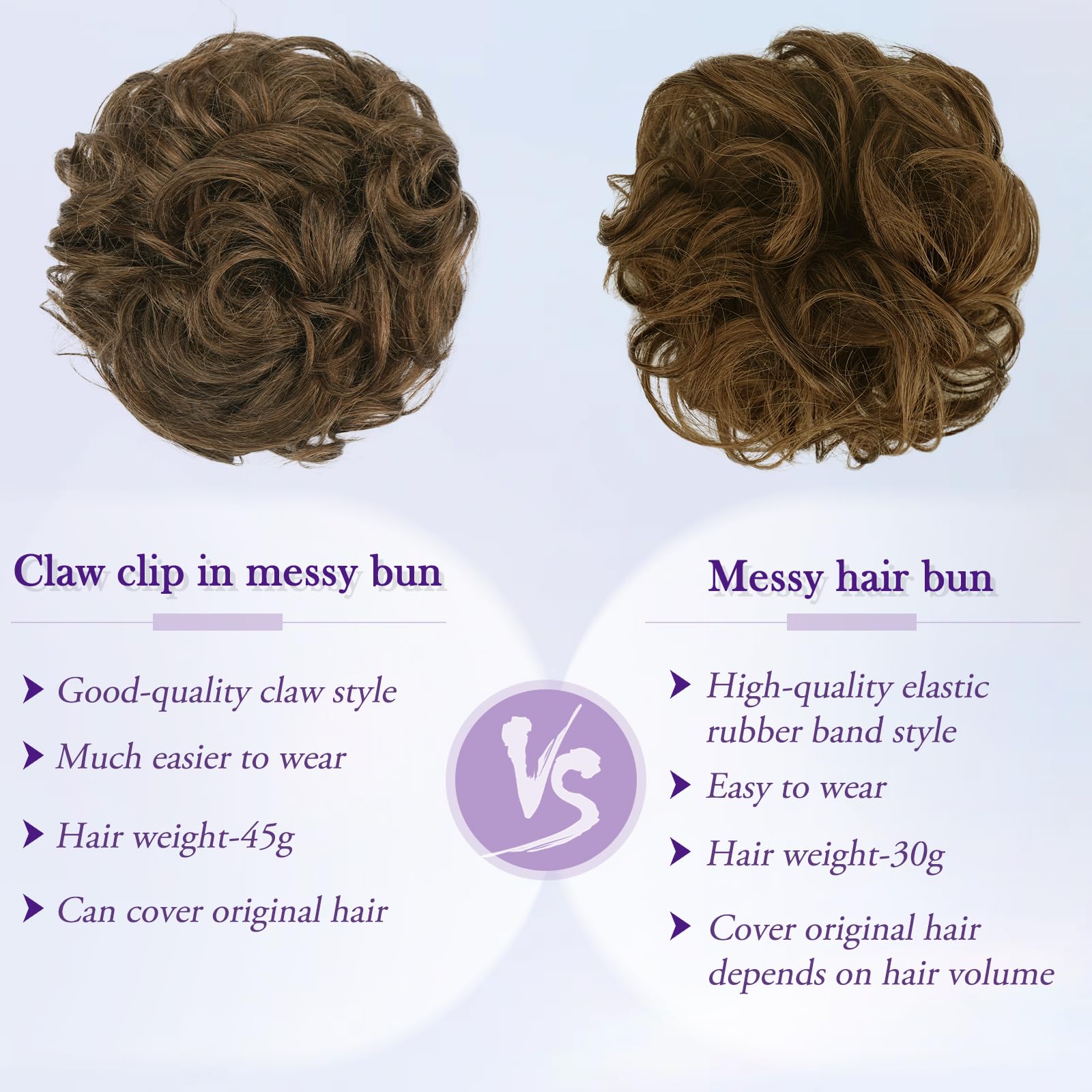 RUWISS Claw Clip Messy Bun Hair Piece Large Real Human Hair Bun Wavy Curly Chignon Hair Bun Extensions Tousled Updo Hair Pieces for Women Claw Clip Ponytail Hair Scrunchies for Women Medium Brown - Image 4