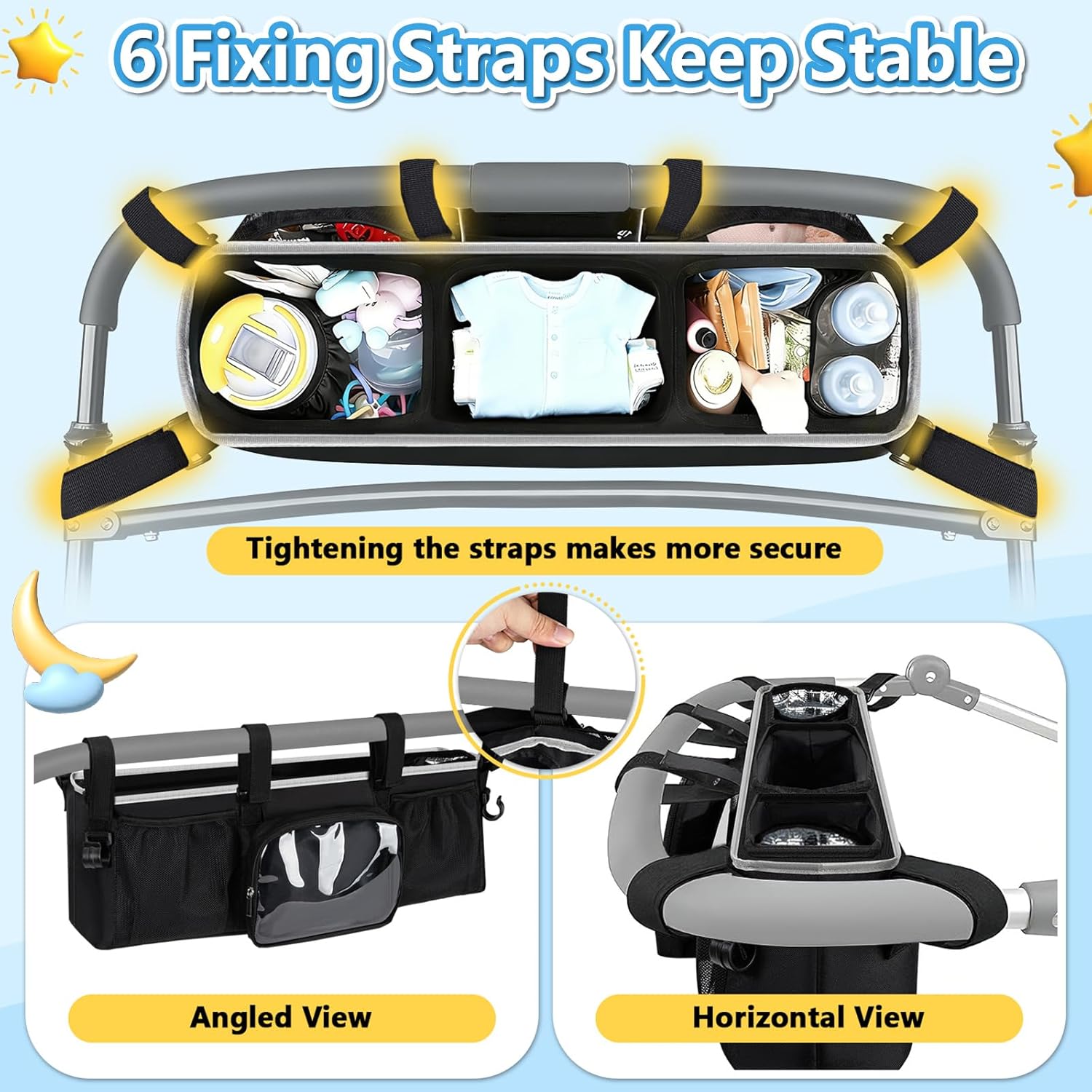 Double Stroller Organizer for Bob Duallie Jogger City Mini GT2 and Jeep, Double Baby Stroller Caddy Accessories with 2 Cooler Pockets, Heavy Duty Parent Double Jogging Stroller Organizer (Empty Bag)