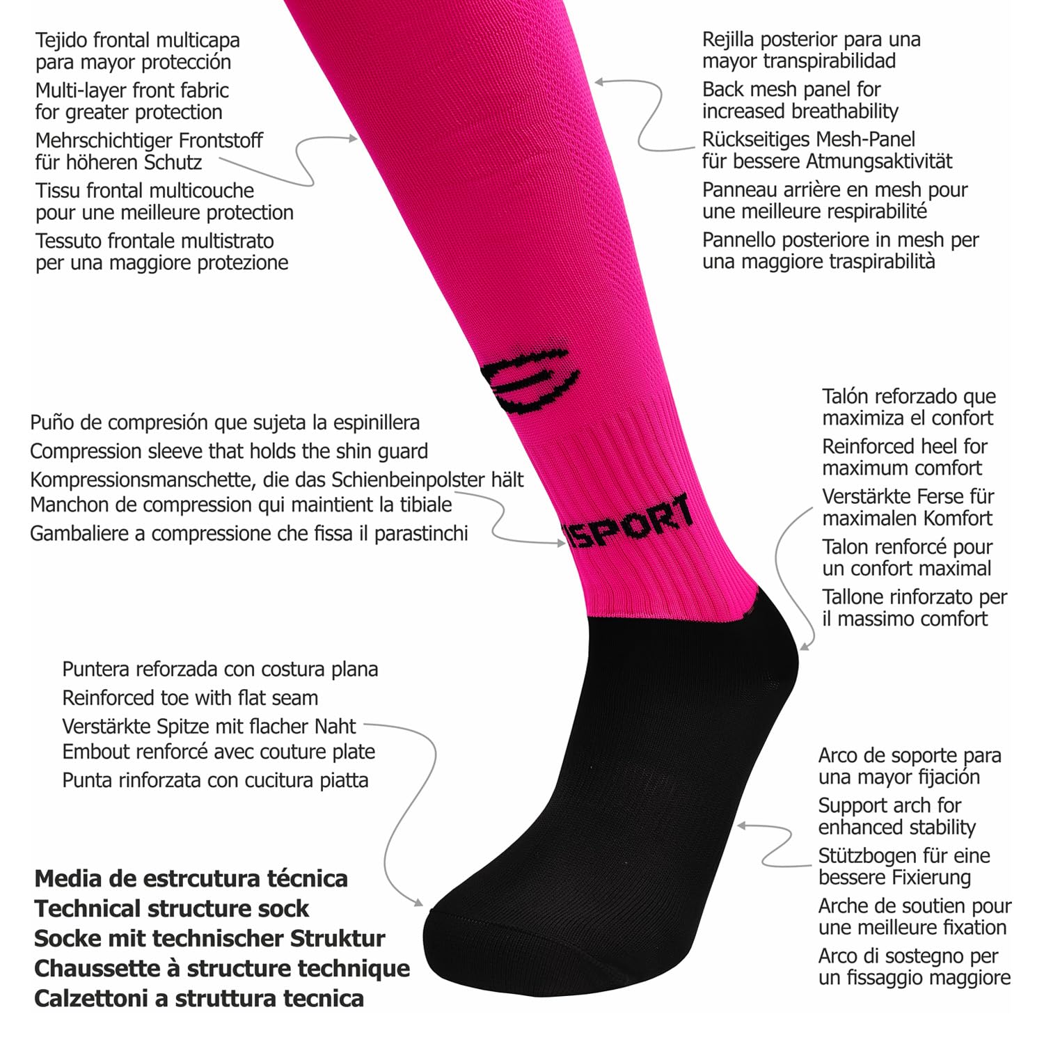 Calcetines Hockey Largas Elásticas Tejidos técnicos alto rendimiento cubre rodillas