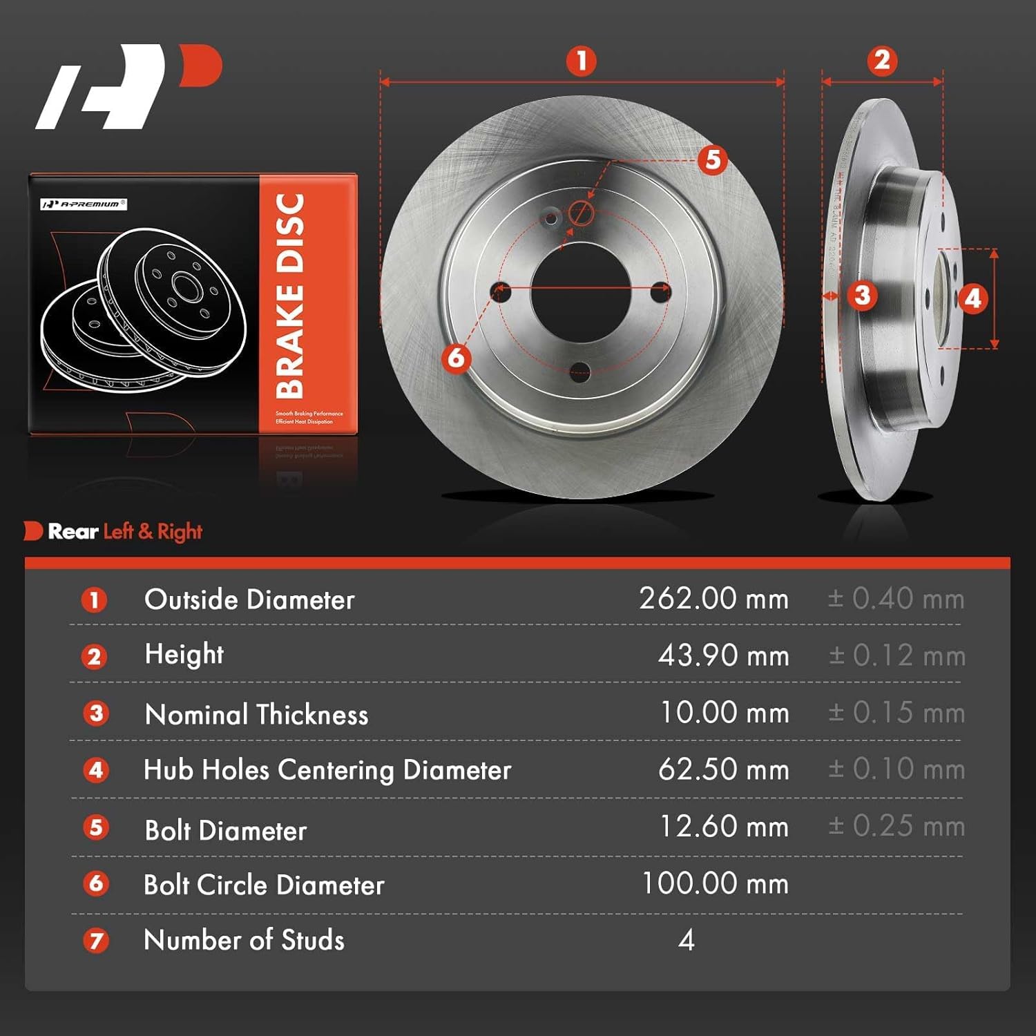 A-Premium 10.31 inch (262mm) Rear Solid Disc Brake Rotors Compatible with Dodge, Hyundai & Kia Models - Attitude 2013-2014, Accent 2012-2021, Rio 2012-2018/2022, Sedan, 2-Pack