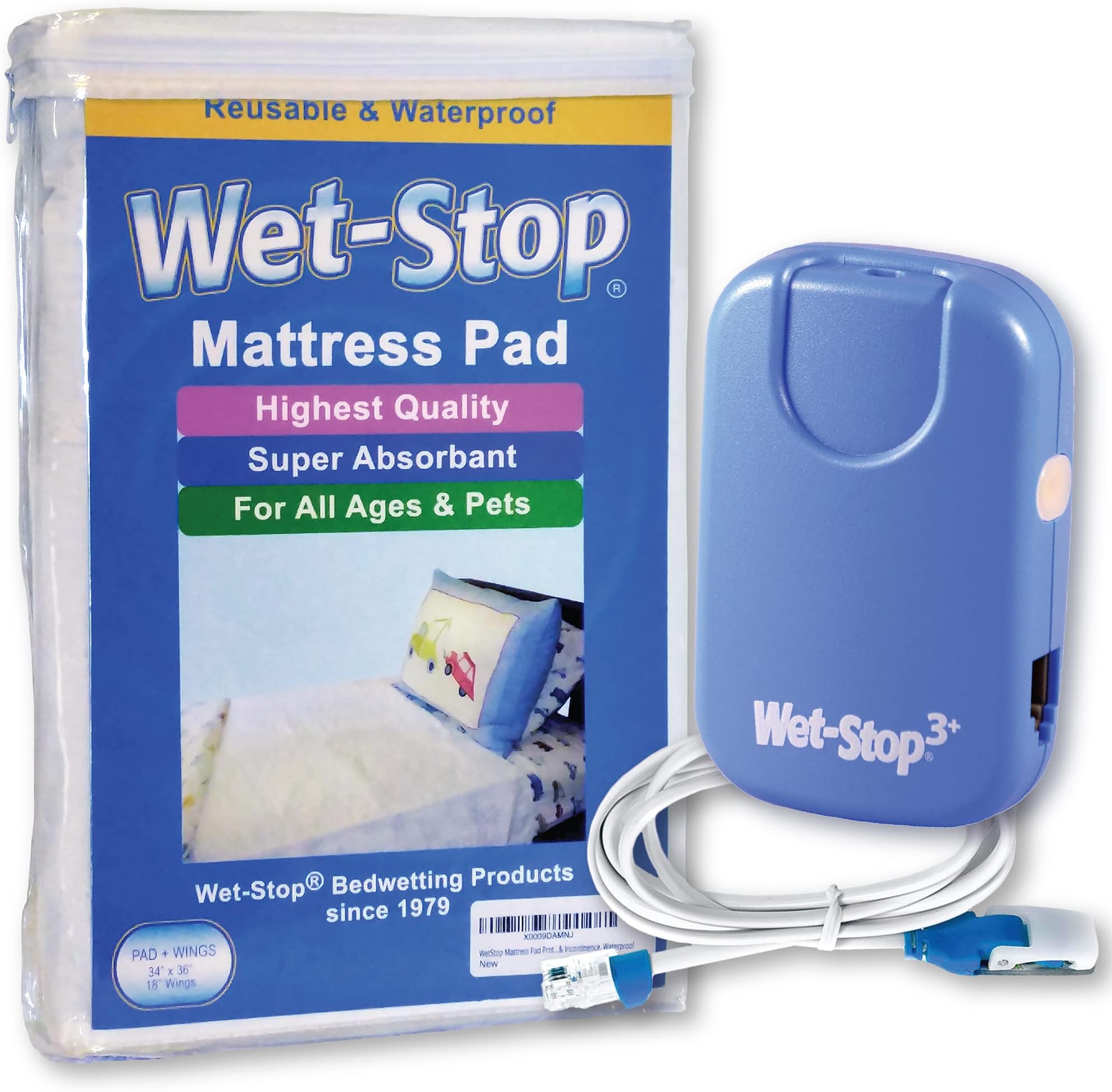 Deluxe Bedwetting Kit-Wet Stop Bedwetting Alarm, WobL + Waterproof Watch, Waterproof Mattress Pad
