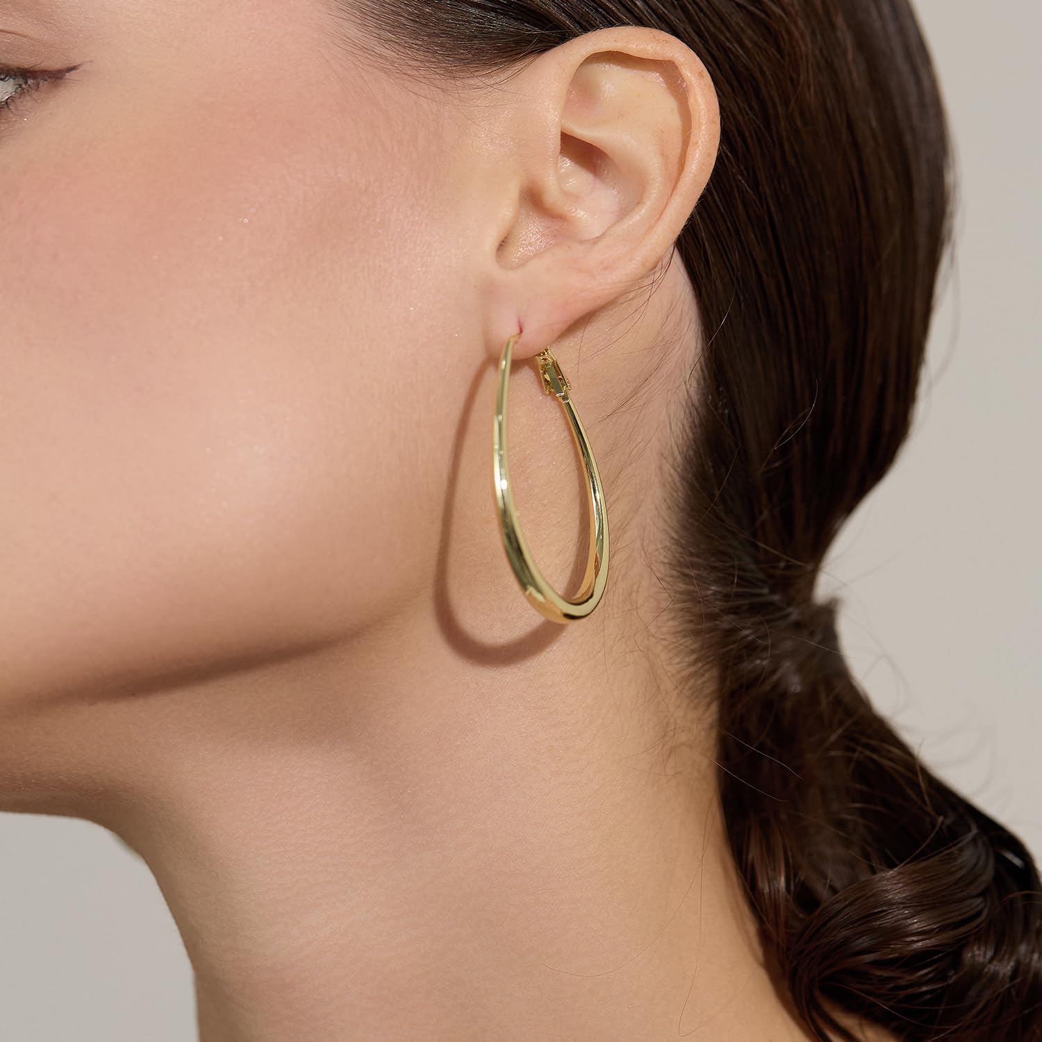 Lightweight Oval Hoop Earrings for Women - 14K Gold Plated, Rose Gold Plated and Sterling Silver Plated Large Oblong Hoop Earrings for Women Statement Jewelry Gift - Image 3