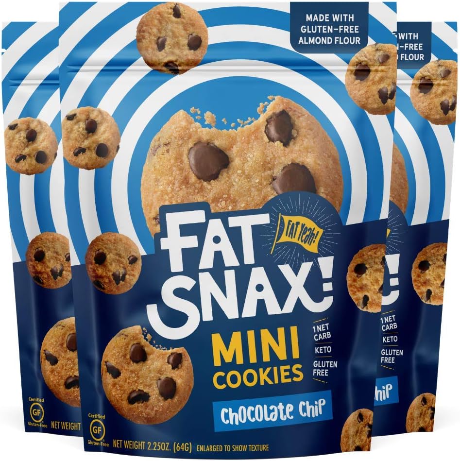 Fat Snax Mini Keto Cookies - Low-Carb Keto Snacks, Sugar-Free, and Gluten-Free Snack Foods (Chocolate Chip, 3-pack)
