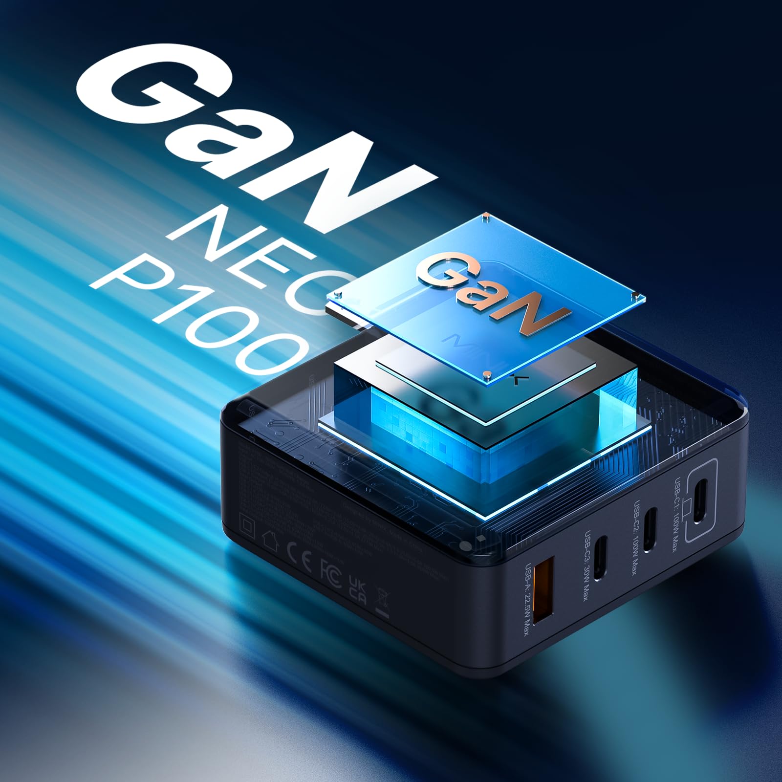 MINIX USB C ladegerät 100W, 4-Port USB-A/C Foldable Fast PPS Gan Charger (Max 100W/30W/22.5W), Compatible with MacBook Pro/Air, iPad, iPhone 15/16 Pro, Galaxy S24, and More for Home, Traveling