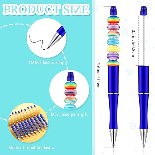 Miniatura 5 de Crtiin 50 bolígrafos de plástico con cuentas a granel, con cuentas de tinta negra, con 50 recambios para hacer bricolaje, regalo, niños,