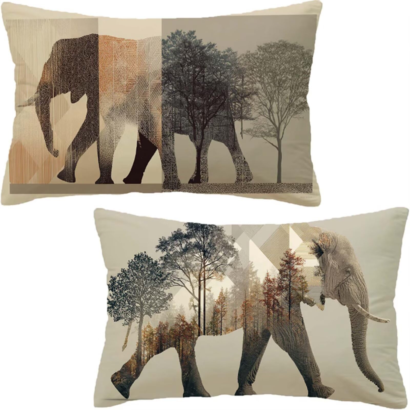 Housse Coussin 90x40 Lot de 2, Housse de Coussin gris Coussin Canape, Rectangle Coussin Decoratif éléphant Coussin Exterieur, Printemps Taie D'oreiller pour Canapé Salon Decoration Maison D6-945