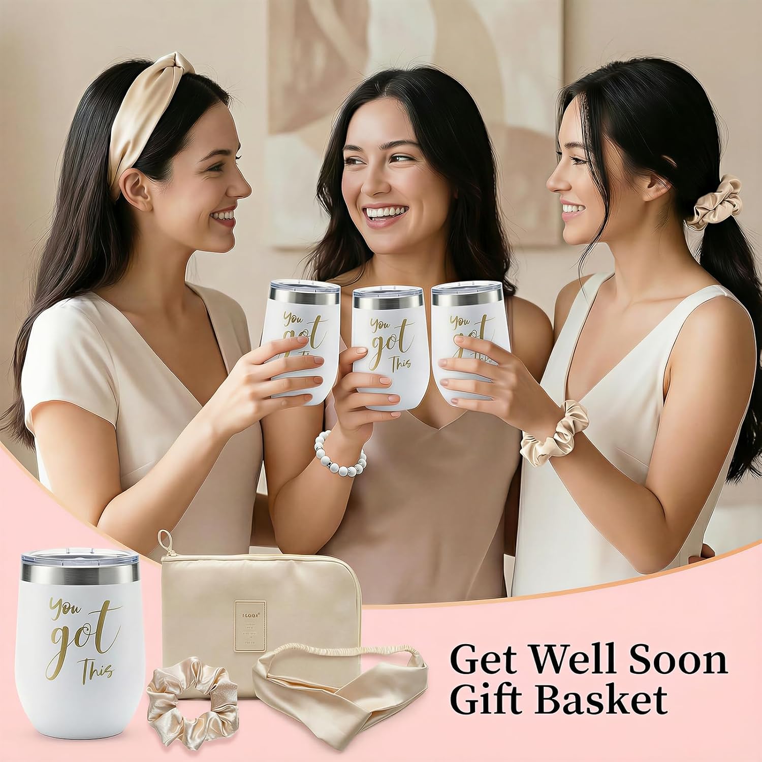 Valentine's Gift for Her - 15 Pcs Get Well Basket, Spa Set, Blanket, Socks, Self Care Package for Women, Recovery & Encouragement (Ivory White) - Image 5