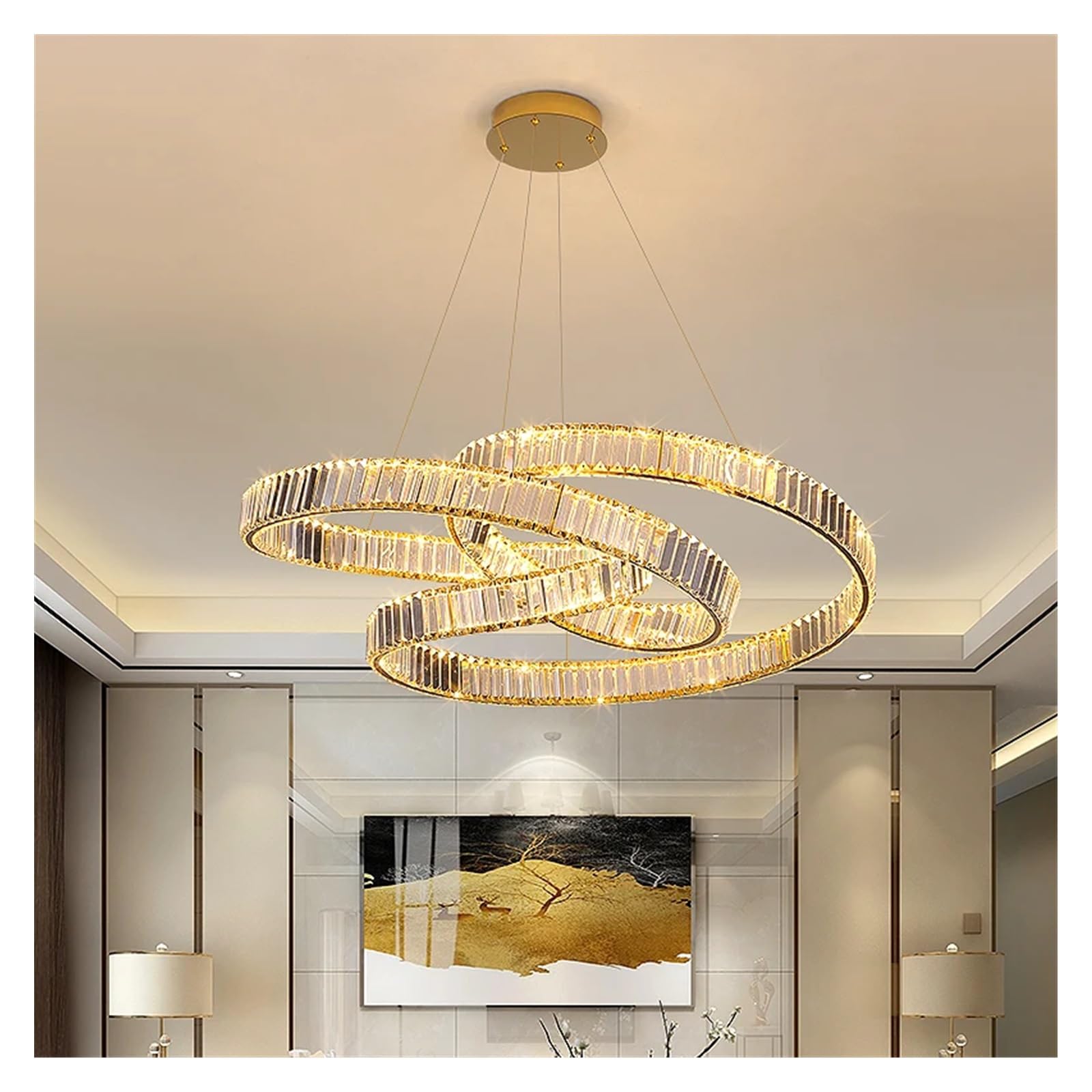 Lustre LED en cristal nordique minimaliste blanc chaud, luminaire circulaire