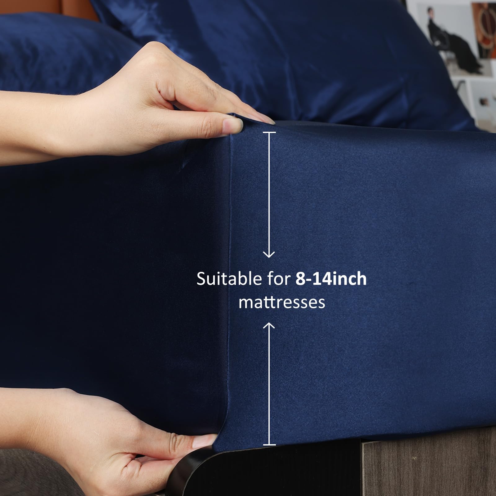 Lirex Satijnen Hoeslaken, Luxe Zijdezachte Polyester Beddengoed, Zacht Hoeslaken met Diepe Hoek, Matras Bedekking(Marineblauw,160x200x36 cm