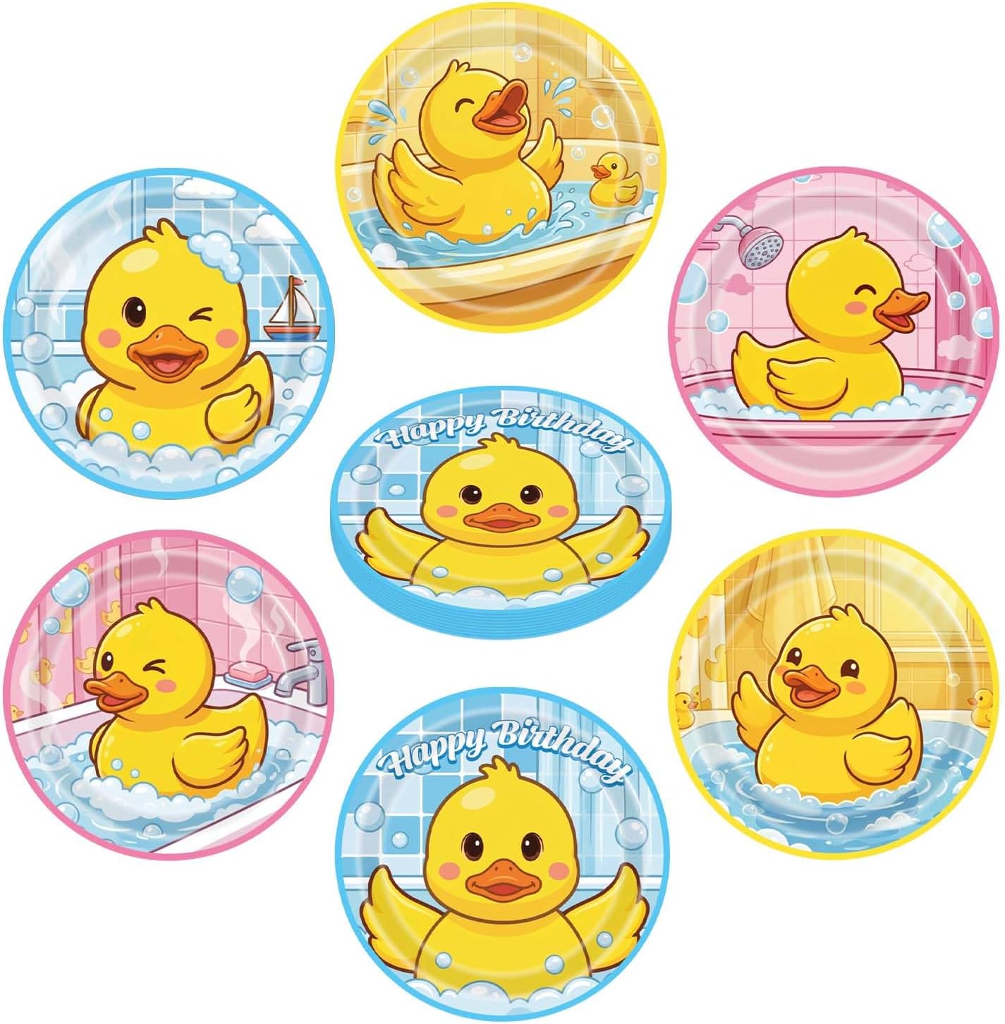60Pcs Duck Birthday Decorations Cute Rubber Duck Party Plates Set Colorful Ducks Paper Plates Party Supplies