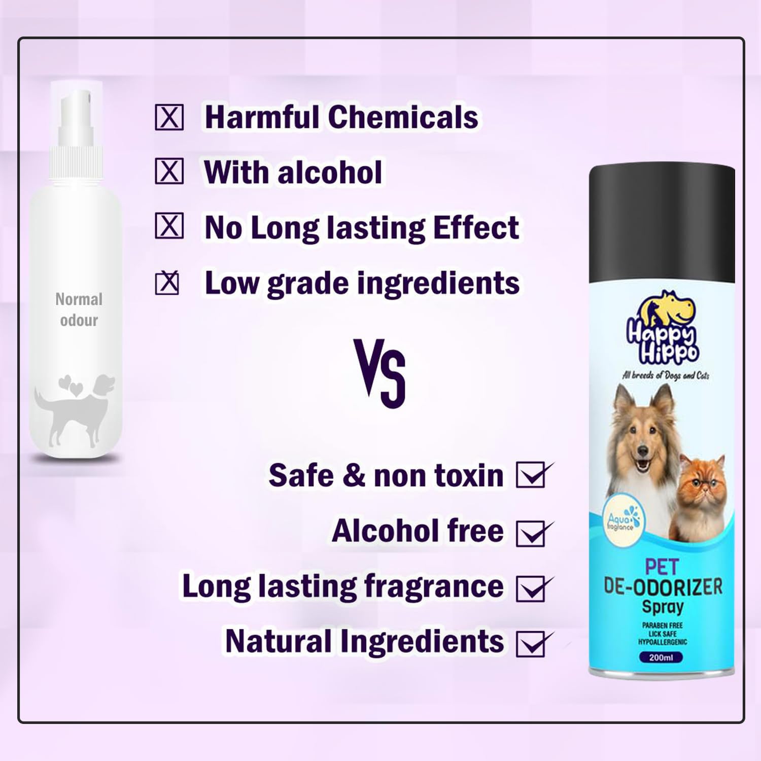 Happy Hippo Odour Remover Spray for Dogs & Cats - Dog Odour Remover Spray - Aqua Fragrance Harsh Chemical Free & Plant Based Formula - 200ml 2
