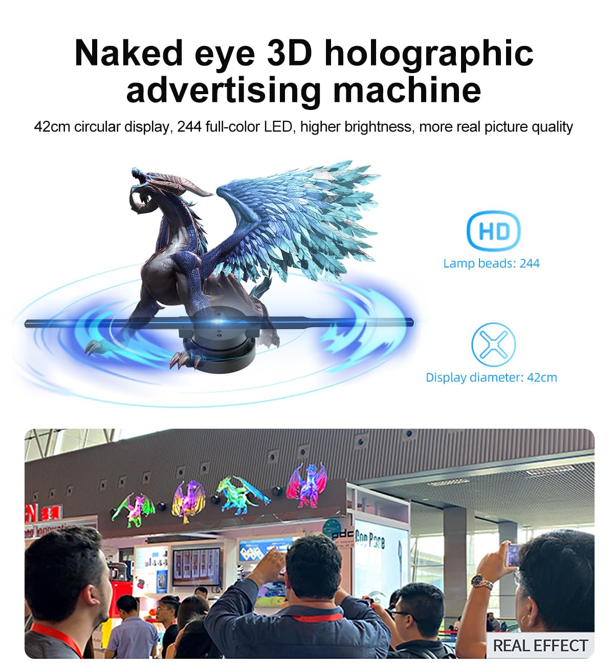 39.4" 3D Hologram LED Projector Fan 1184 HD Lamp Beads WIFI/Bluetooth - View #4