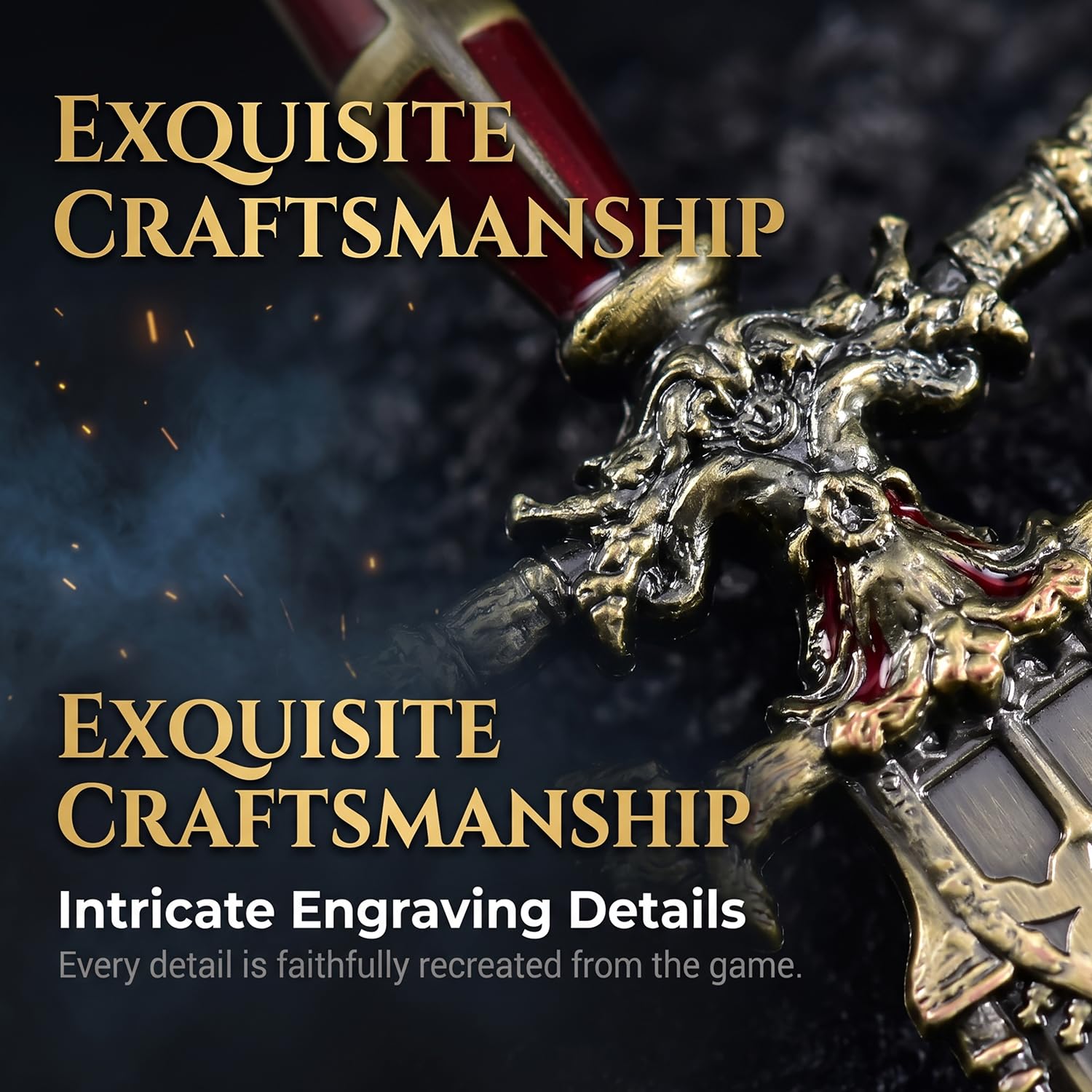 Réplica de la Espada de Noche y Llama, figura RPG de metal con soporte | Aleación de zinc maciza, hoja calada ornamentada, incluye soporte y caja de regalo, modelo decorativo sin filo