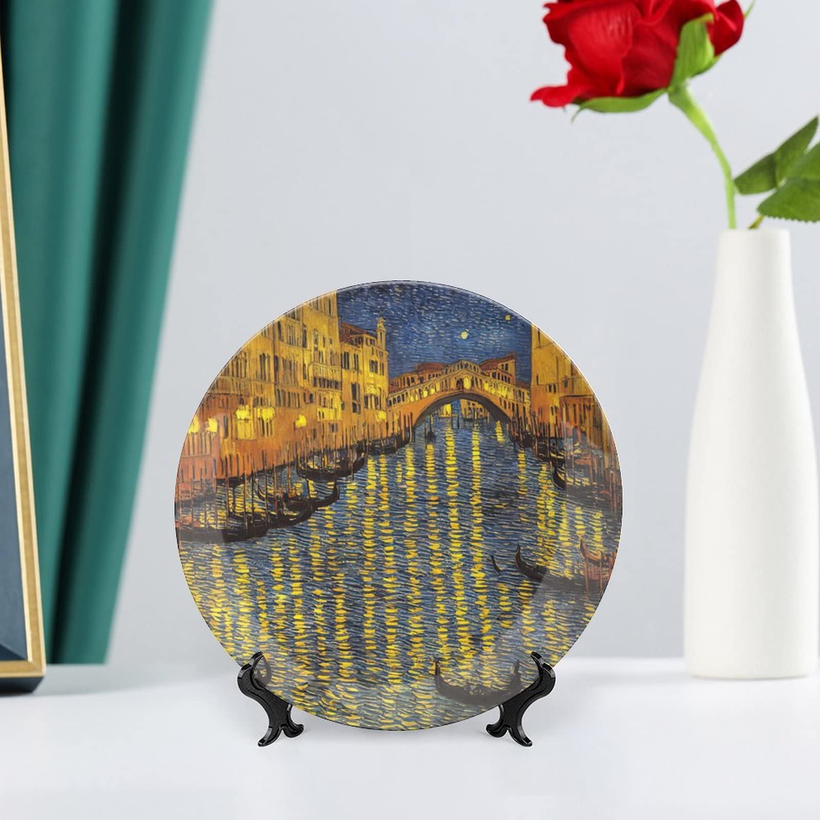 Piatto decorativo, paesaggio di città di Venezia, ornamento per pittura a olio, decorazione artistica per casa, ufficio, feste, tavolo da pranzo, piatti in porcellana, 18 cm, regali di compleanno