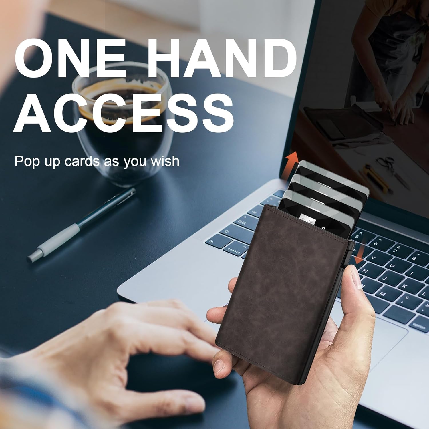 GAOCHALE Wallet for Men Pop up Card Holder, Smart, Slim, Minimalist Design for Front Pocket, Premium RFID Blocking, 10-14 Card Capacity | ID Window | Cash Slot(Gradient Dark Brown) - Image 5