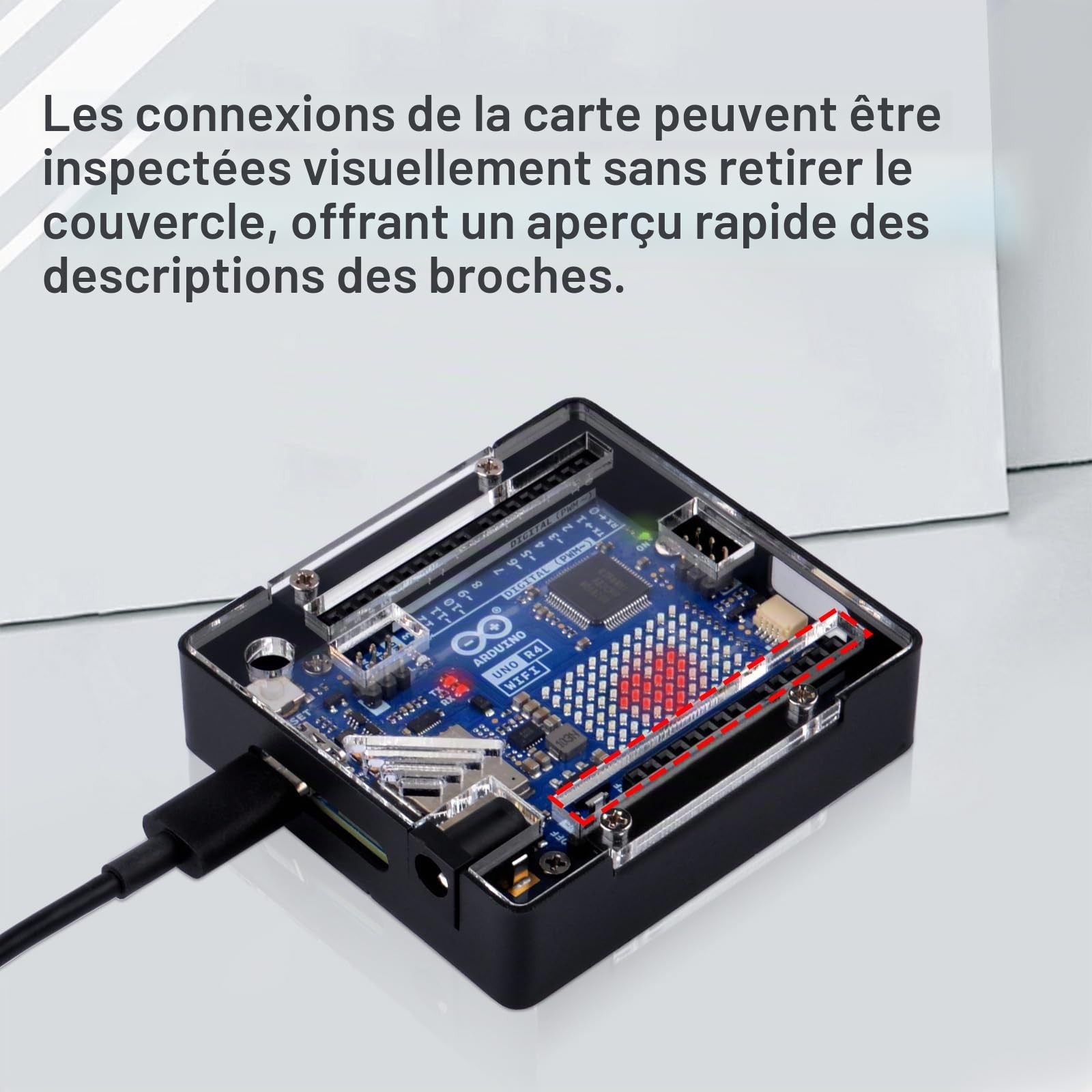 GeeekPi Kit de démarrage étudiant pour Arduino UNO R4 WiFi, avec Carte Officielle UNO R4 WiFi, Boîtier en métal avec Couvercle en Acrylique Transparent, Platine d'essai 400 Trous, USB-C Câble