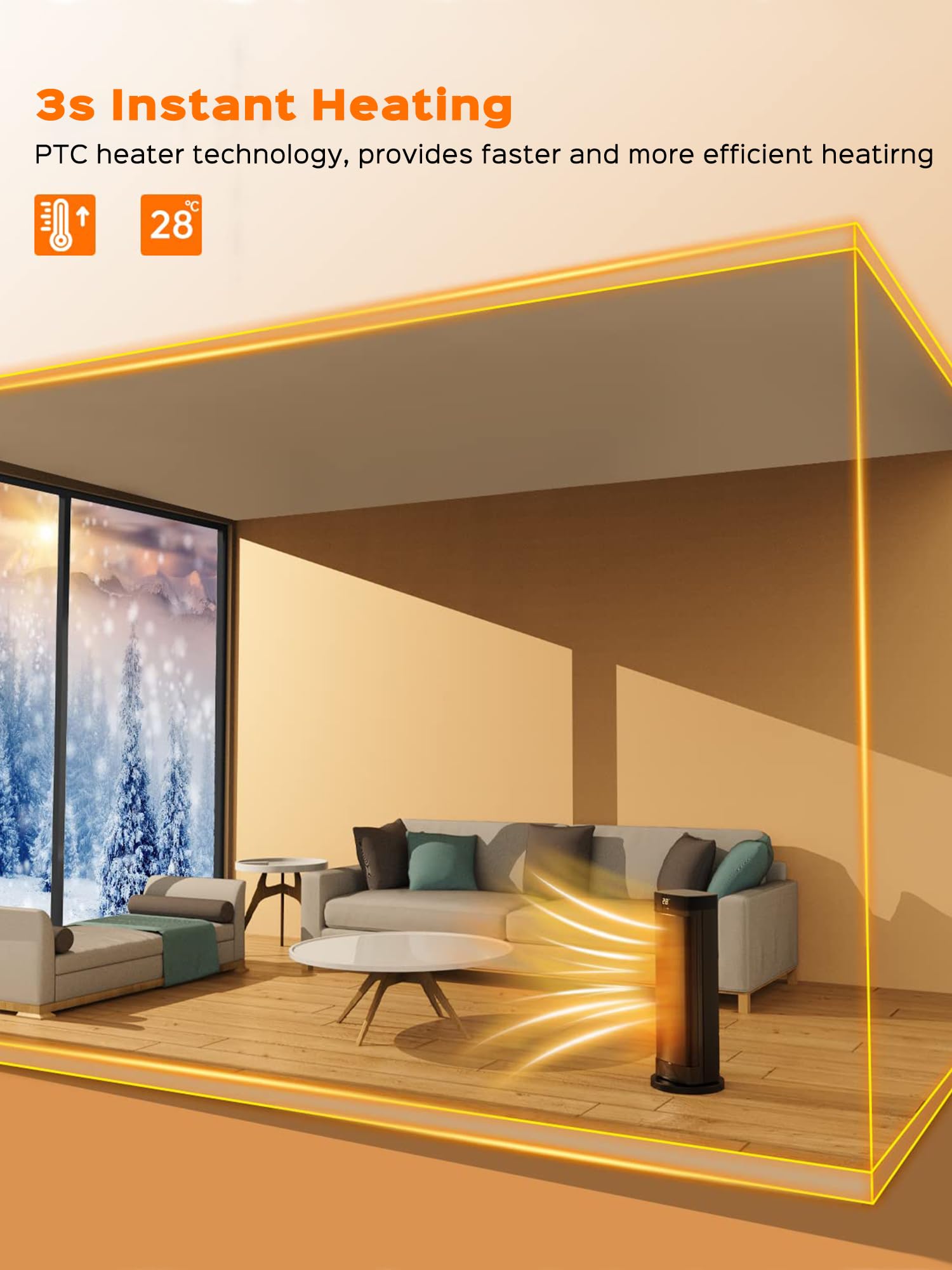 20" Space Heater, 1500W Fast Heating Heater for Indoor Use, Ceramic Electric Heater for Home with Thermostat, 70° Oscillating Portable Heater with Remote