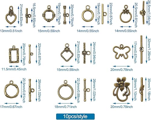 Miniatura 9 de Beadthoven - Juego de 120 broches de palanca de joyería tibetana, cierre de barra en T, conectores de palanca para collares, pulseras, joyería,