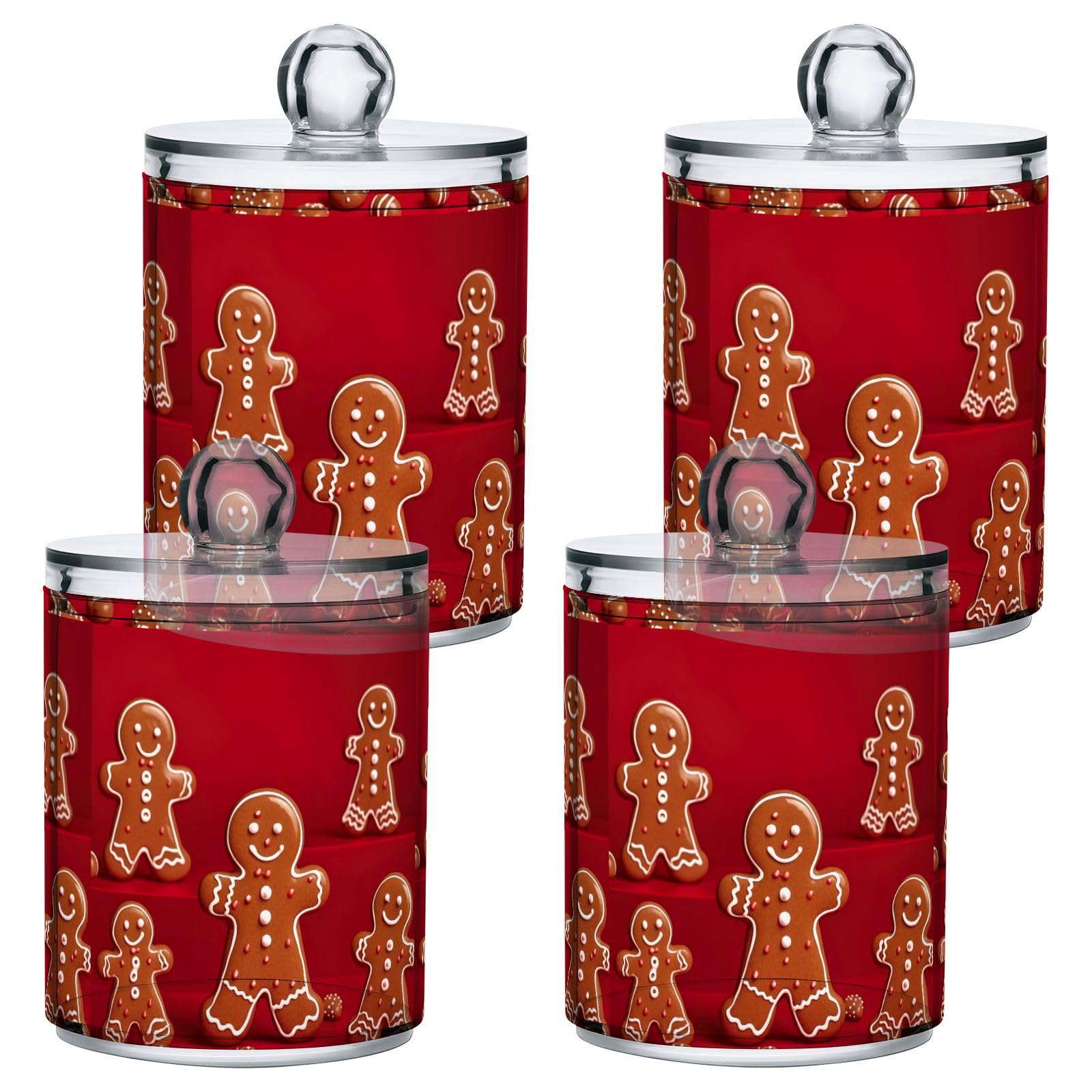 4 Pcs Christmas Gingerbread 10 OZ Qtip Holder Dispenser for Cotton Ball Cotton Swab Cotton Round Pads Floss