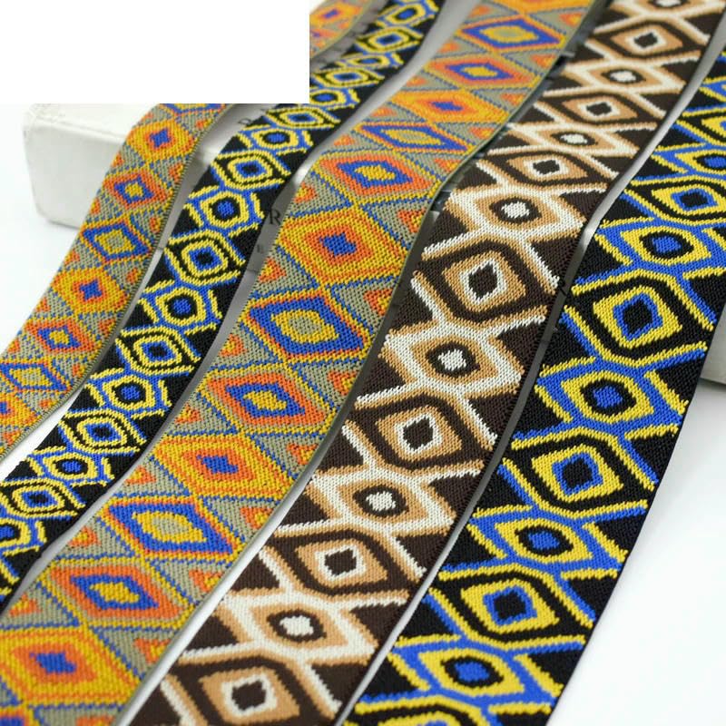 Bandas elásticas de jacquard étnicas de 2, 5 y 10 metros (25, 40 y 50 mm) para cintura de pantalones, cinta elástica para ropa, accesorios de costura DIY - Café - 50 mm - 10 metros