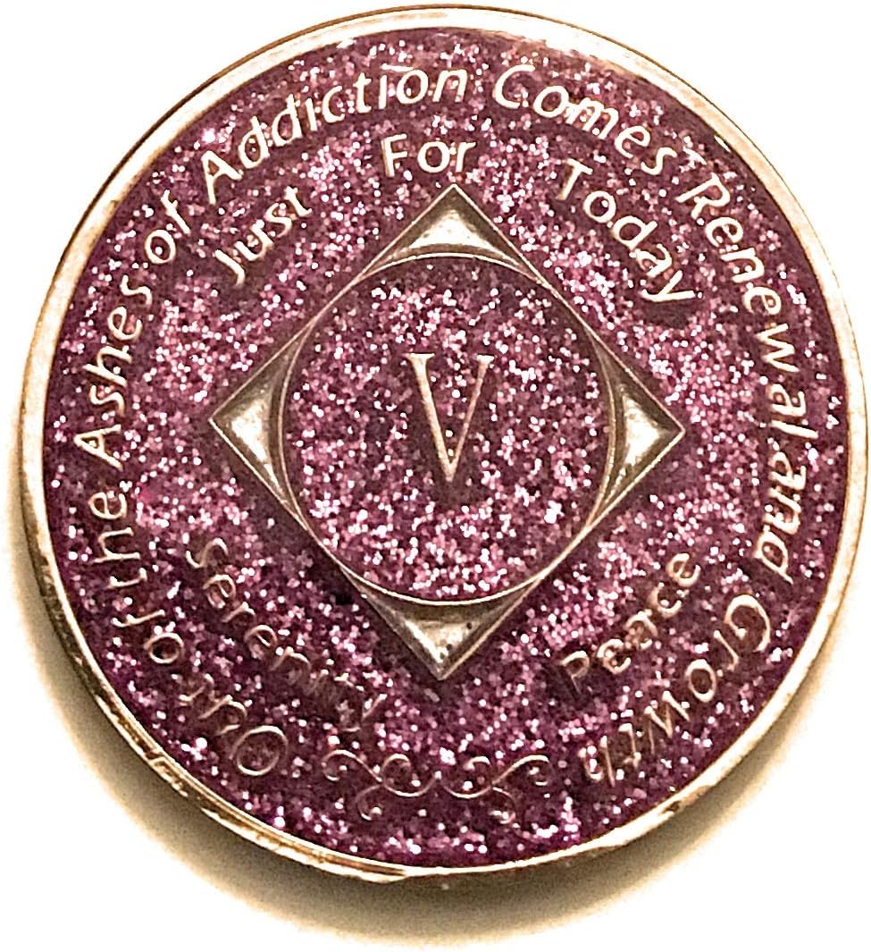 5 Year NA Bling Medallion - Purple, Lavender, Sparkle, Glitter, Chip, Coin, Token