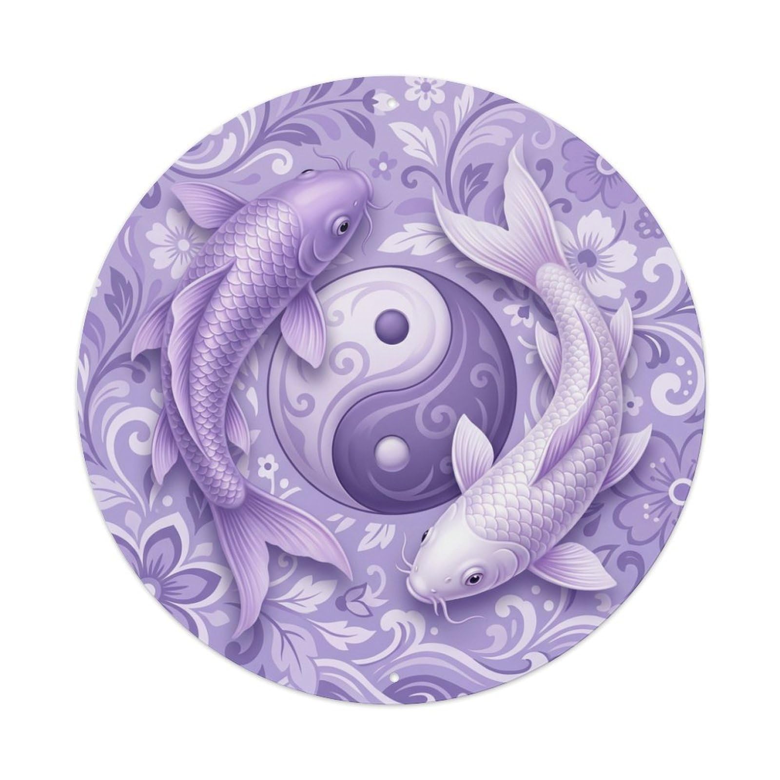 Metal Tin Sign Tai Chi Koi Fish Lavender Purple
