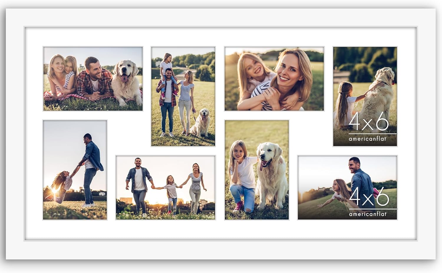 americanflat 4x6 collage picture frame with polished plexiglass - multi picture frames fit eight 4x6 photos or use as one 12x22 frame for wall display - signature collection - white white 12x12 eight 4x6 photos