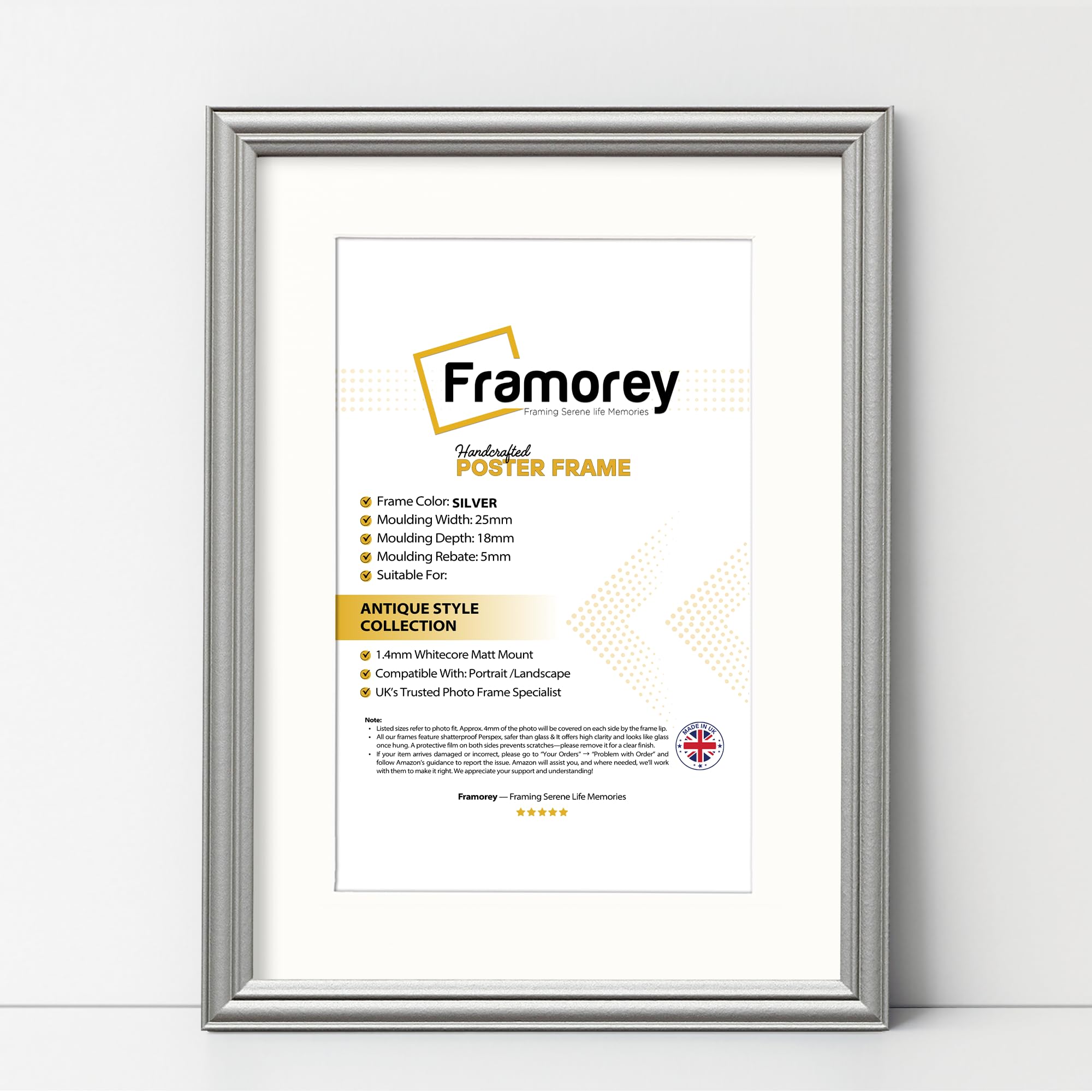 FRAMOREY LW Antique Style Photo Frames 24x20" Size Silver Picture Frame With 20x16" Size White Mount, Modern Art Picture Frames, Wall Hanging Poster Frame, Photo Print Frames