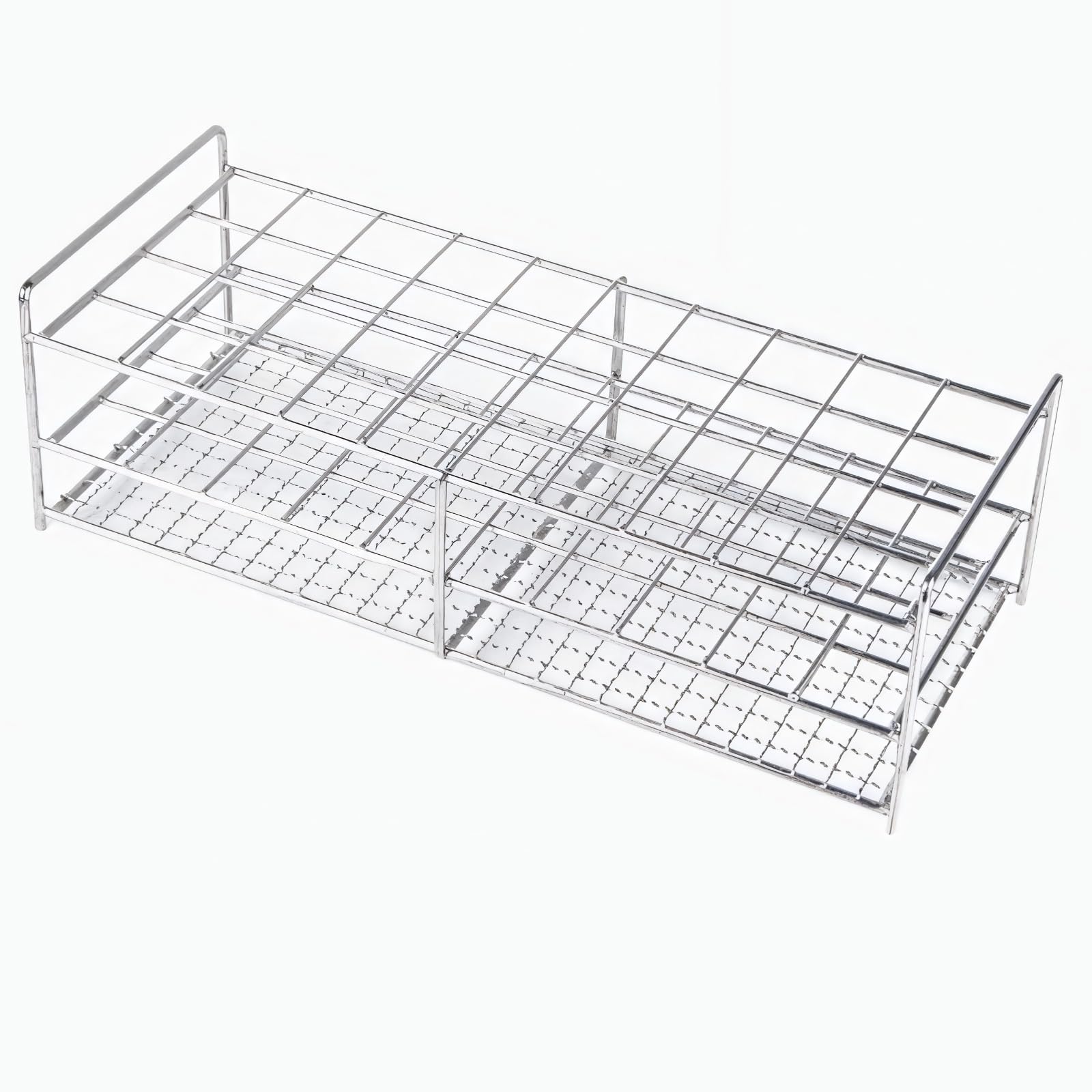 Reagenzglasständer aus Edelstahl für den Laboreinsatz, 40 Fächer, für hohe Temperaturen geeignet, korrosionsbeständig, stabiles Gitterdesign für Reagenzgläser bis 1,18 Zoll, 30 mm Durchmesser
