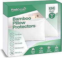 PlushDeluxe King 20x38 Waterproof Pillow Protectors - Bamboo Viscose, Allergy Dust Mite Proof Zippered Set of 2