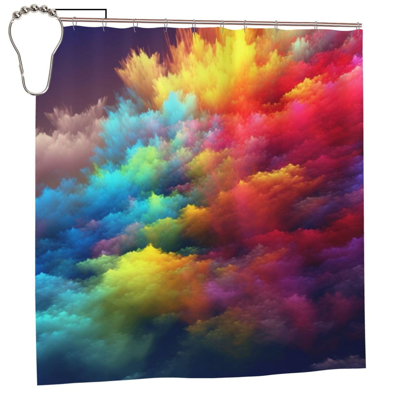 BWWHCCTI rainbow clouds Printed Shower Curtain With 12 Iron Hooks Opaque Quick Drying Waterproof Shower Curtains Sets For Bathroom 183x183 CM