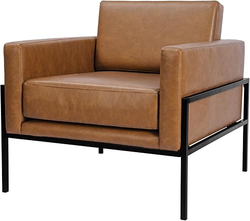 Miniatura 11 de HomePop Silla decorativa moderna con marco de metal, decoración del hogar Homepop, sillas decorativas para sala de estar y dormitorio, piel