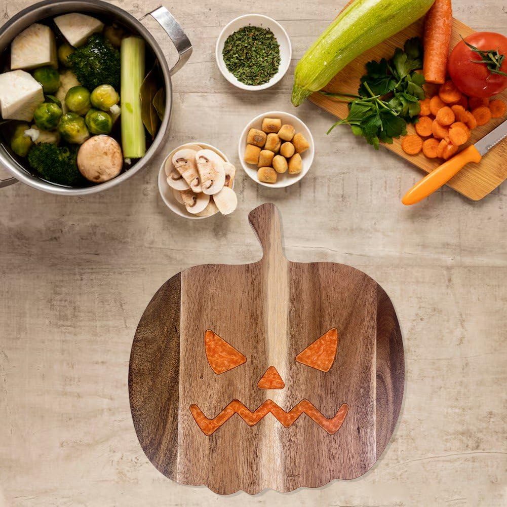 Dianzan Tagliere di Halloween, Tagliere a Forma di Zucca di Halloween, Taglieri in Resina E Legno, Vassoio Portata