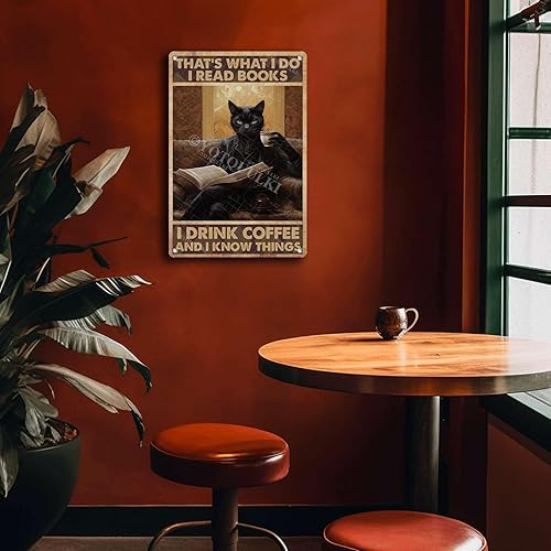 Miniatura 9 de Letrero de metal vintage con diseño de gato negro con texto en inglés Thats What I Do Read Books (Beber Coffee And Know Things), carteles de