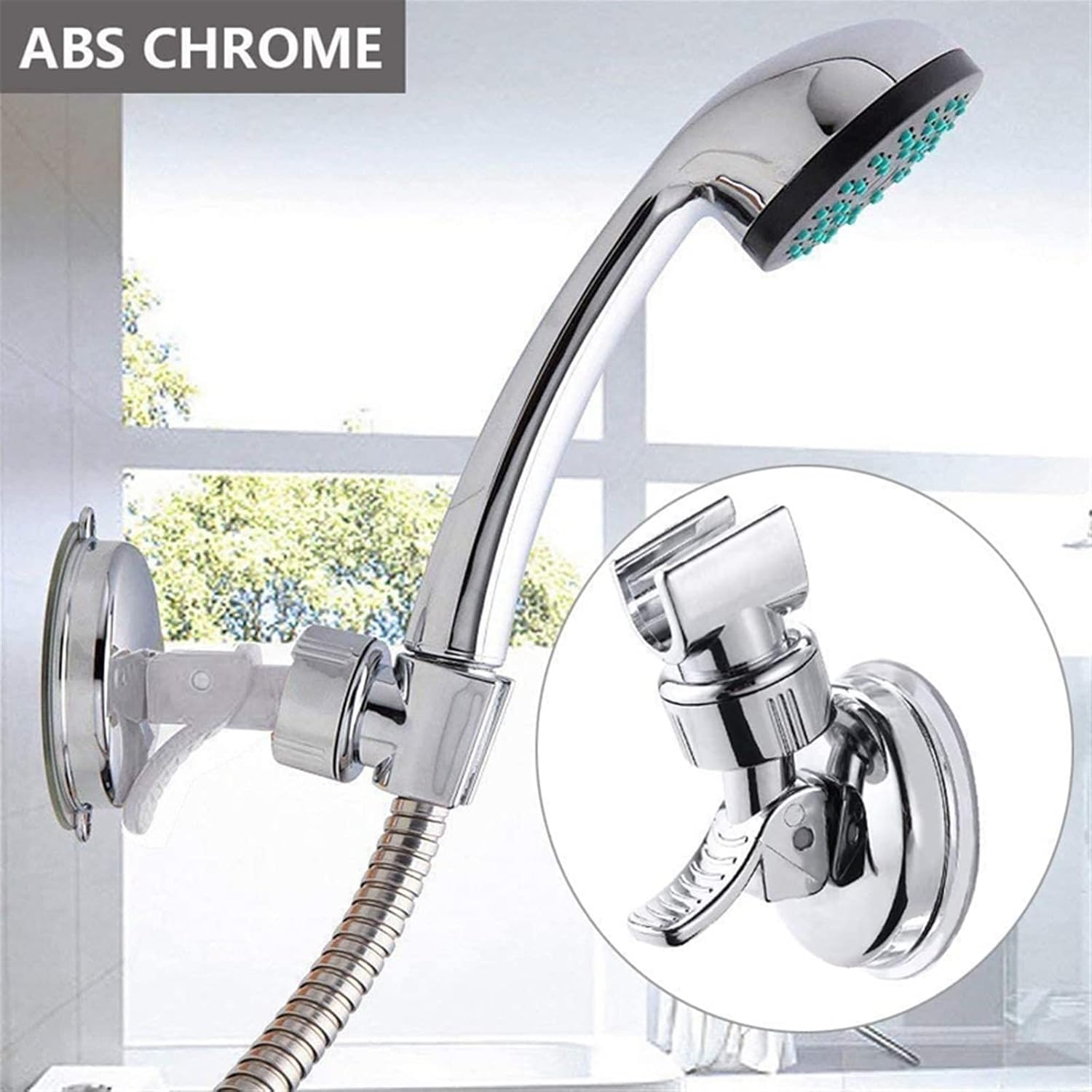 XTYPE Universal Adjustable Shower Mounting Brackets Suction Cup Holder Full Plating Bathroom Shower Rail Head Holder Stable Rotation
