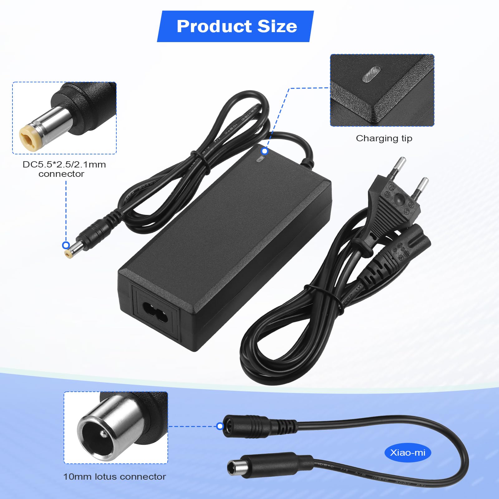JIZZU Cargador Patinete Xiaomi 42V 2A AC a DC para M365 Pro Pro 2 Mi 3 Ninebot Segway