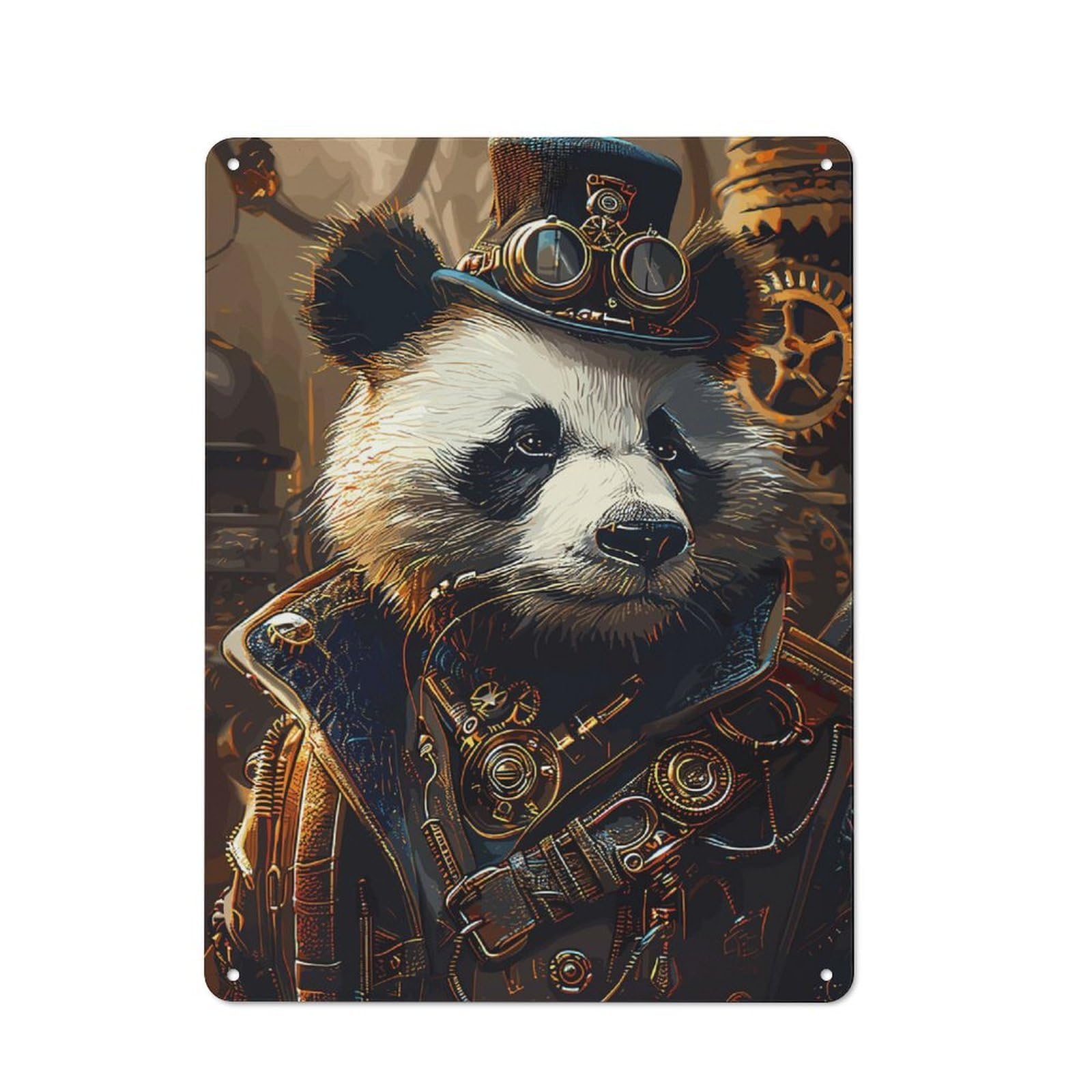 Junmoney Steampunk Panda Animal Rustic Metal Sign 40X30cm For Man Cave Or Games Room, For Vintage Wall Decor Fans, For Garage And Workshop Walls